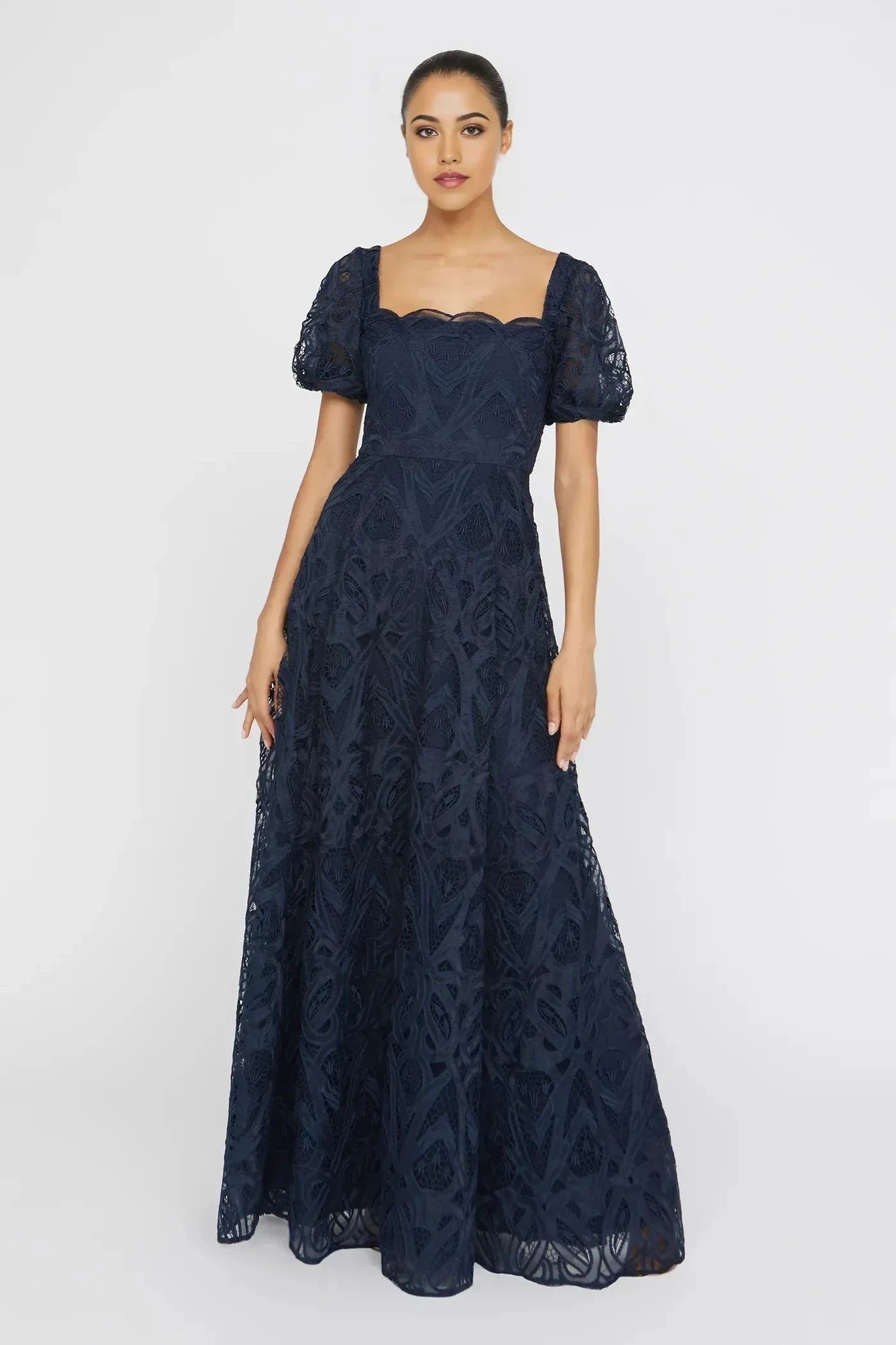 Graceful A Line Square Neck Puff Short Sleeve Open Back Floor Length Prom Dress by YiHuiw