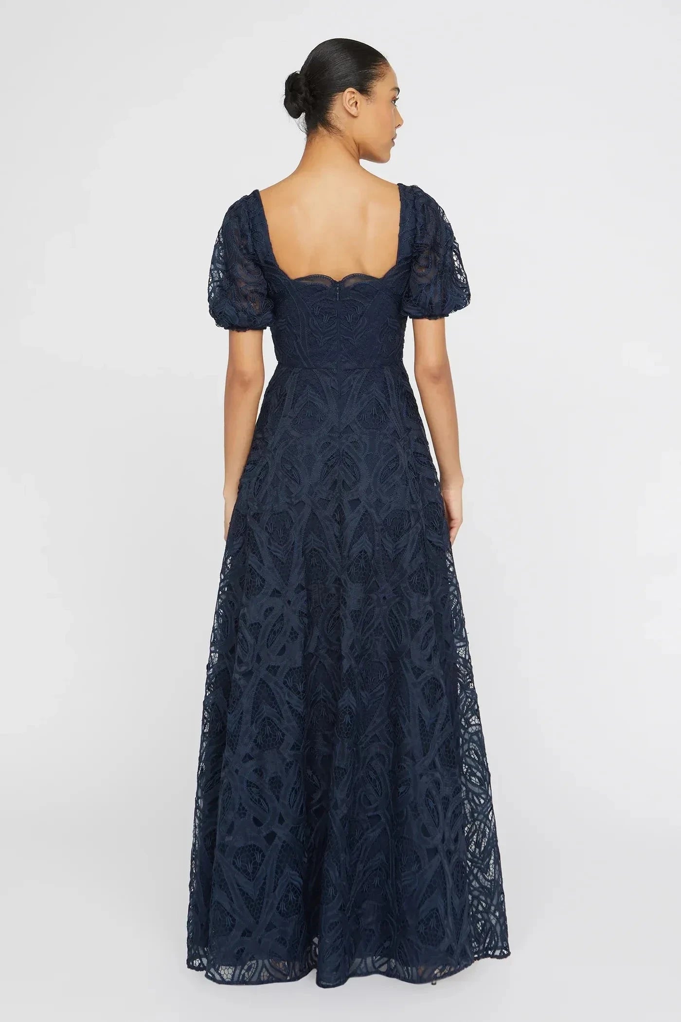 Graceful A Line Square Neck Puff Short Sleeve Open Back Floor Length Prom Dress by YiHuiw
