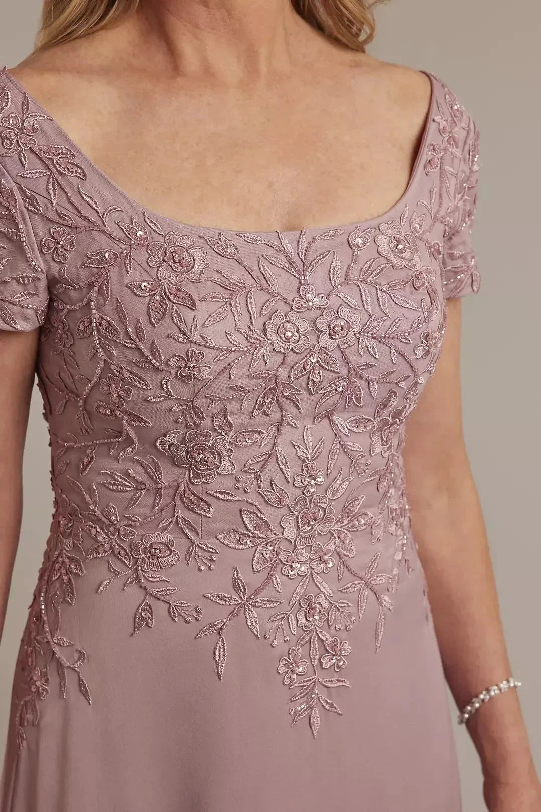 Graceful A Line Square Neck Short Sleeve Lace Back Floor Length Mother of the Bride Dress by YiHuiw
