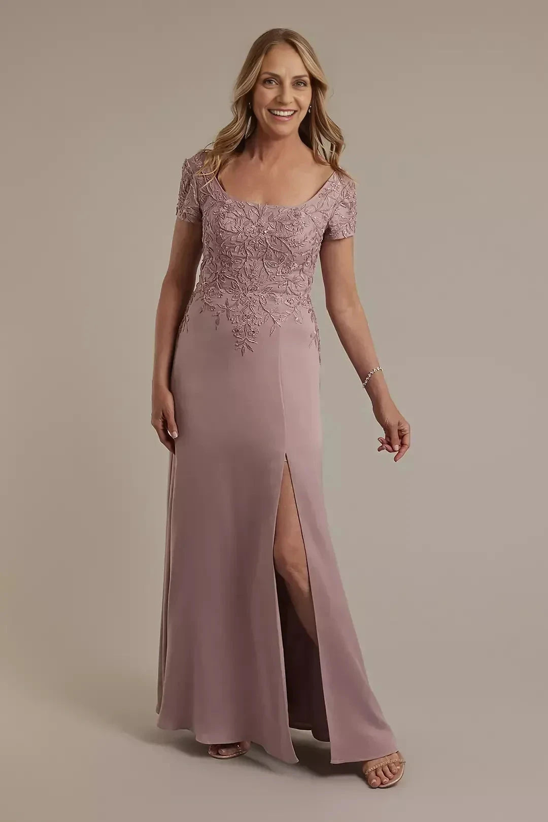 Graceful A Line Square Neck Short Sleeve Lace Back Floor Length Mother of the Bride Dress by YiHuiw
