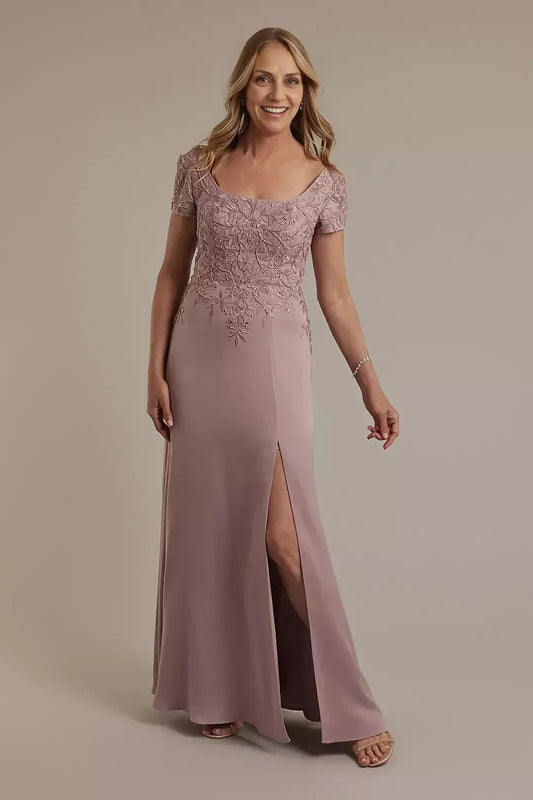 Graceful A Line Square Neck Short Sleeve Lace Back Floor Length Mother of the Bride Dress by YiHuiw