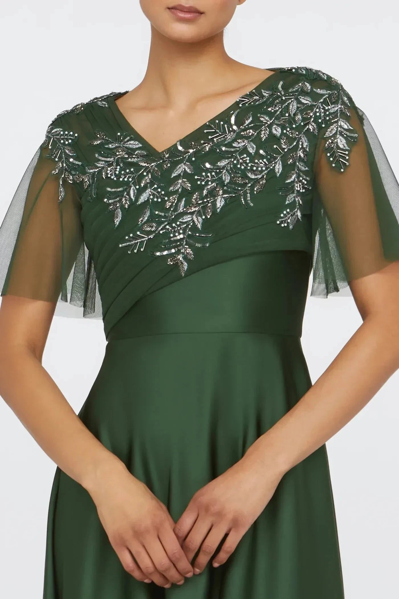 Graceful A Line V Neck Cape Short Sleeve Tie Back Floor Length Prom Dress by YiHuiw
