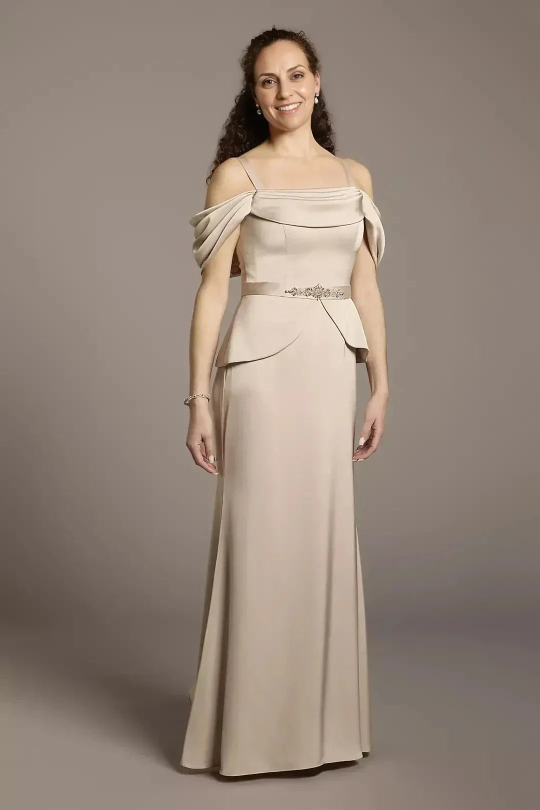 Graceful Mermaid Off Shoulder Flutter Sleeve Embellished Back Floor Length Mother of the Bride Dress by YiHuiw