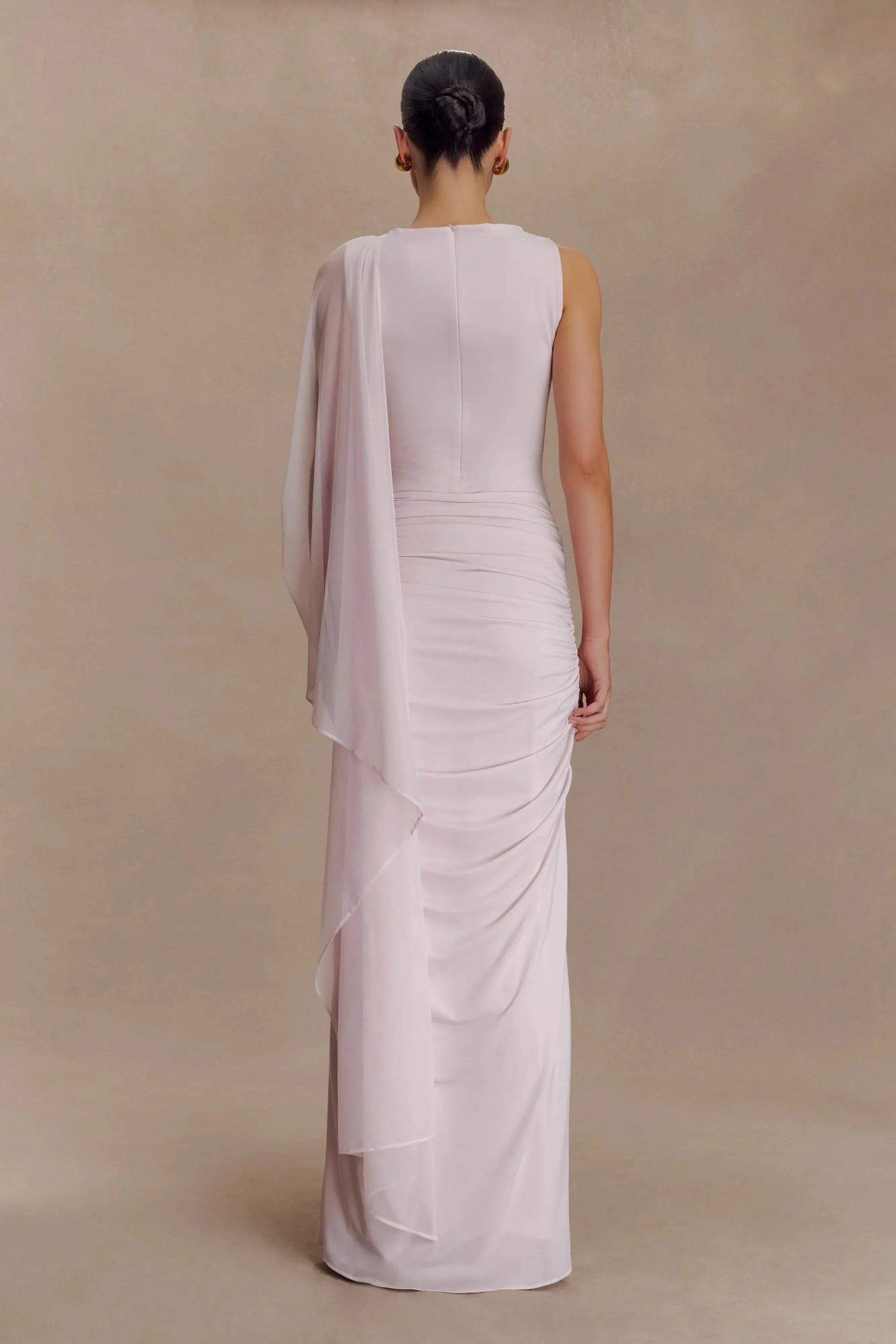 Graceful Mermaid One Shoulder Draped Sleeve Ruched Back Floor Length Prom Dress by YiHuiw