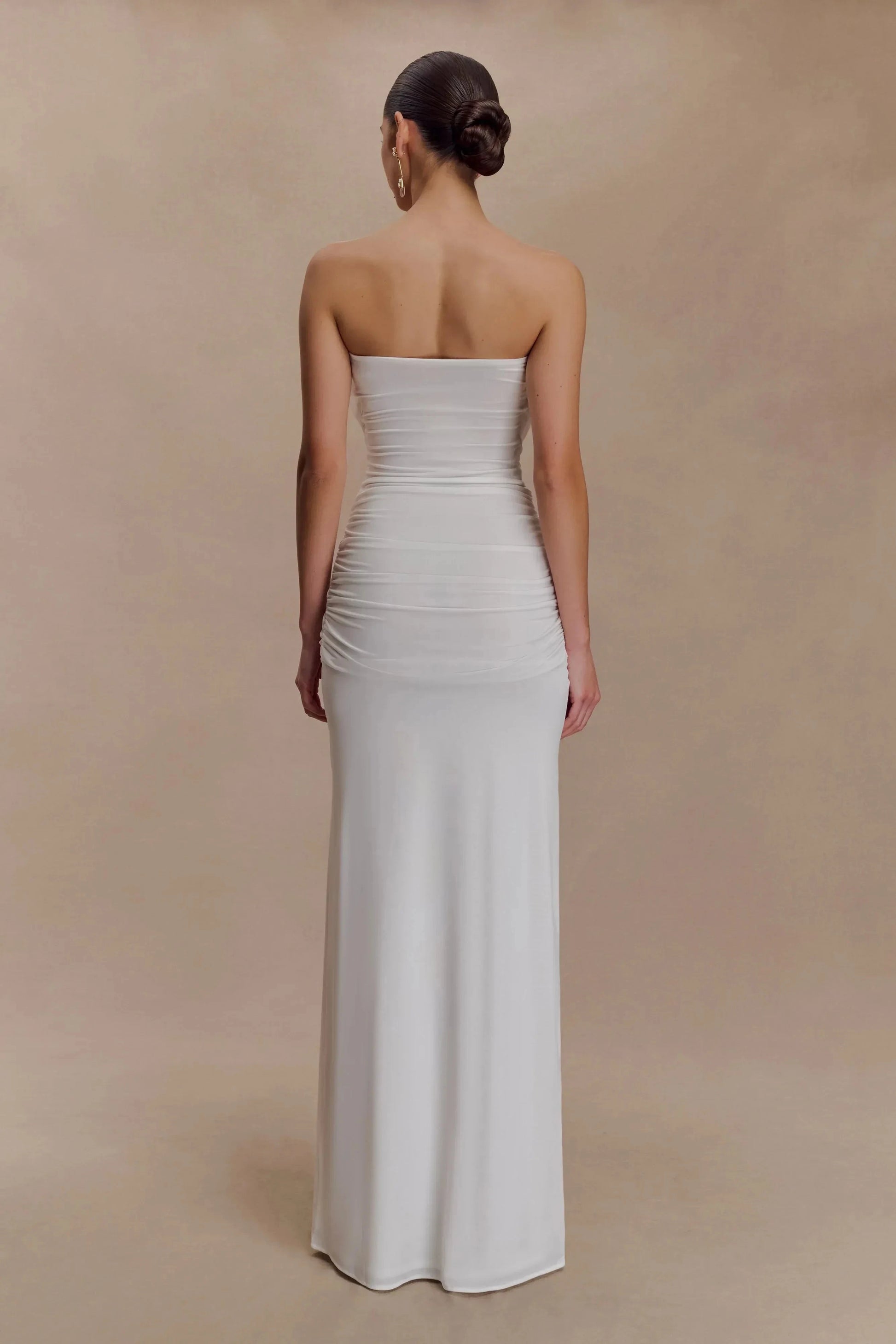 Graceful Mermaid Strapless Sleeveless Ruched Back Floor Length Prom Dress by YiHuiw