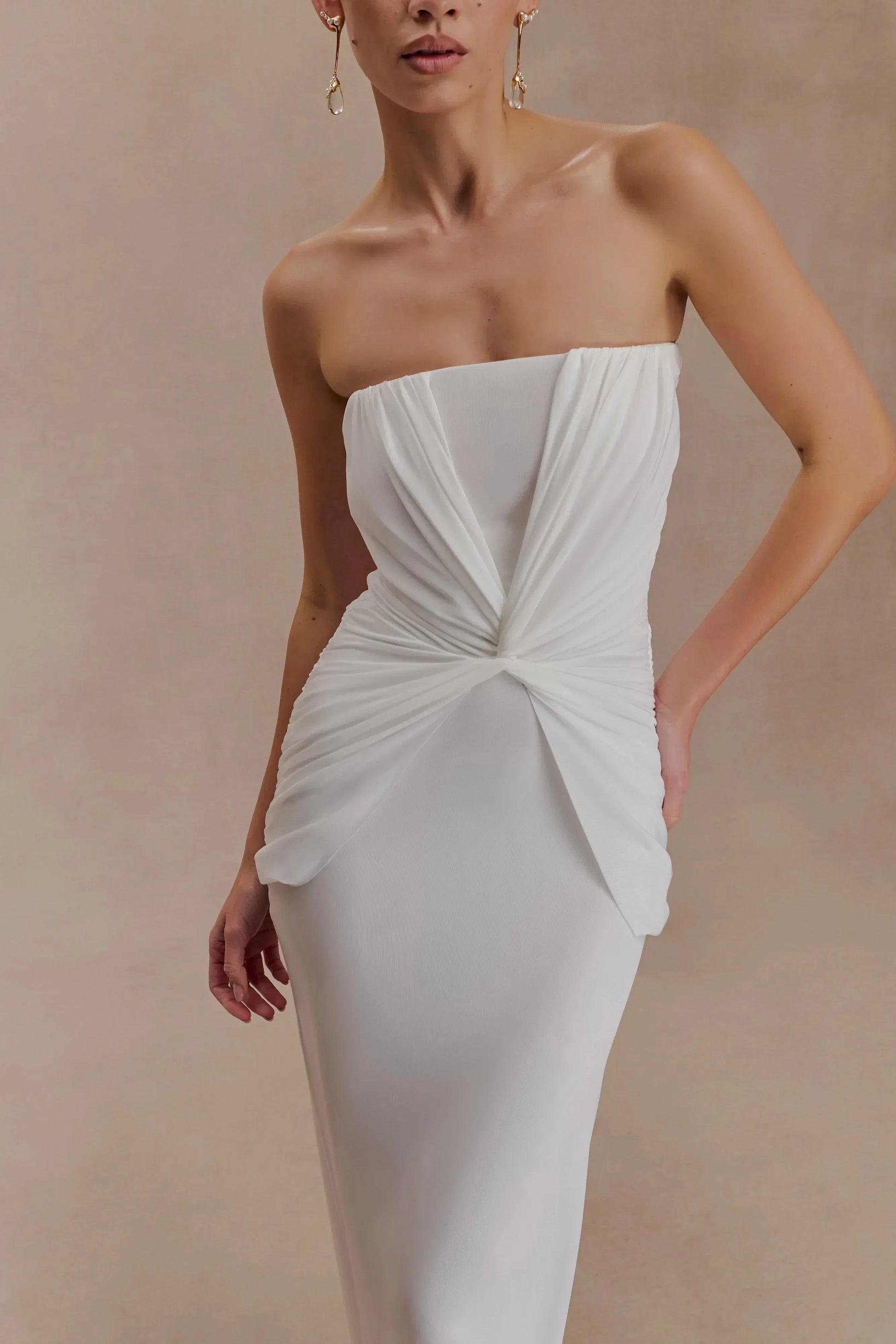 Graceful Mermaid Strapless Sleeveless Ruched Back Floor Length Prom Dress by YiHuiw