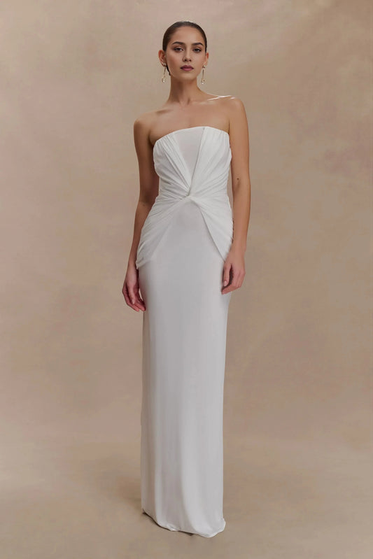 Graceful Mermaid Strapless Sleeveless Ruched Back Floor Length Prom Dress by YiHuiw