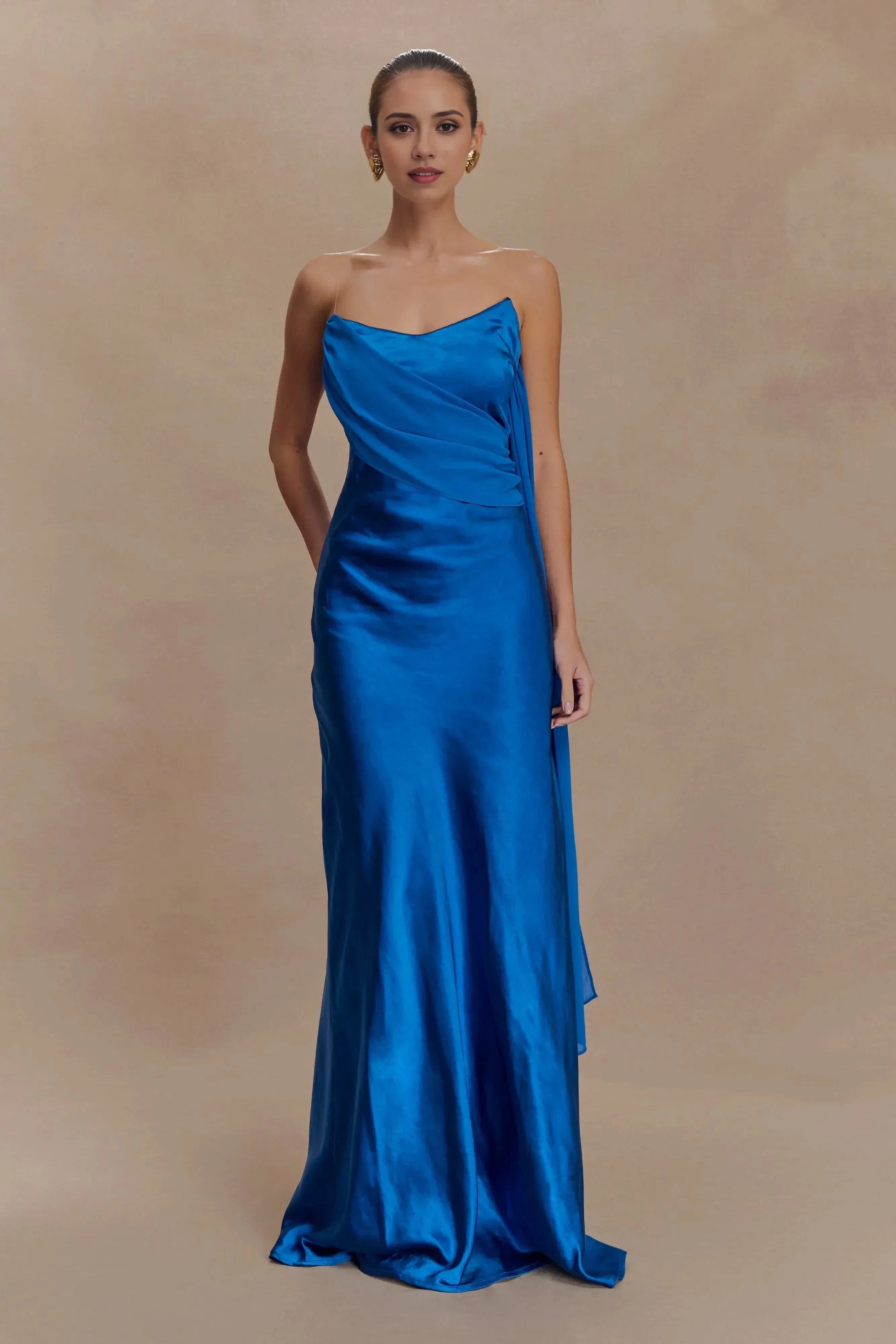Graceful Sheath Asymmetric Neck Sleeveless Draped Back Floor Length Prom Dress by YiHuiw