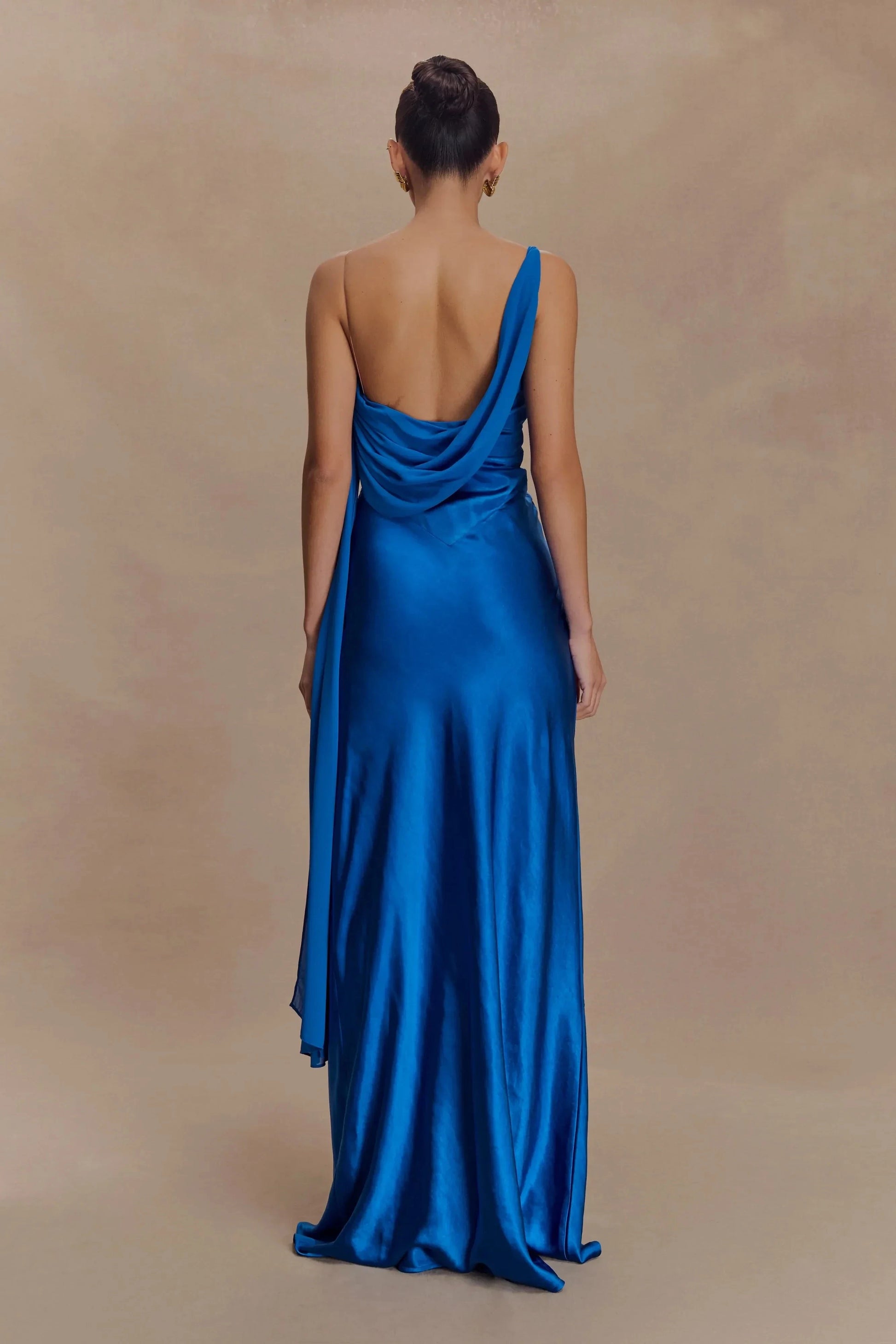 Graceful Sheath Asymmetric Neck Sleeveless Draped Back Floor Length Prom Dress by YiHuiw