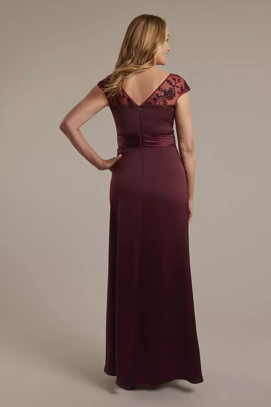 Graceful Sheath Boat Neck Cap Sleeve Lace Back Floor Length Mother of the Bride Dress by YiHuiw