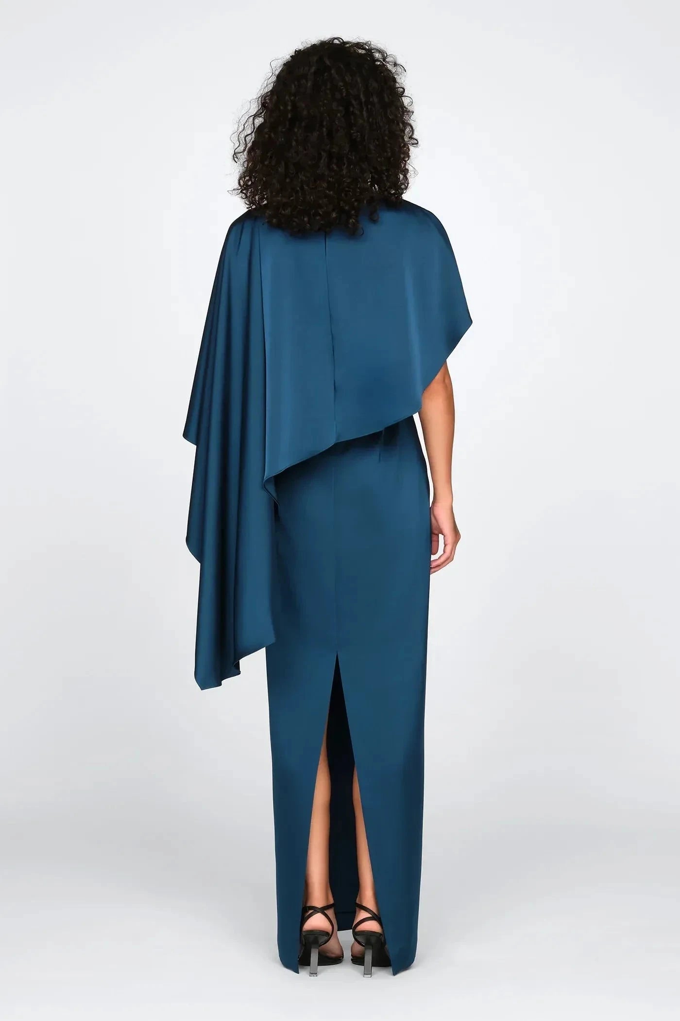 Graceful Sheath Boat Neck Cape Sleeve Draped Back Floor Length Prom Dress by YiHuiw