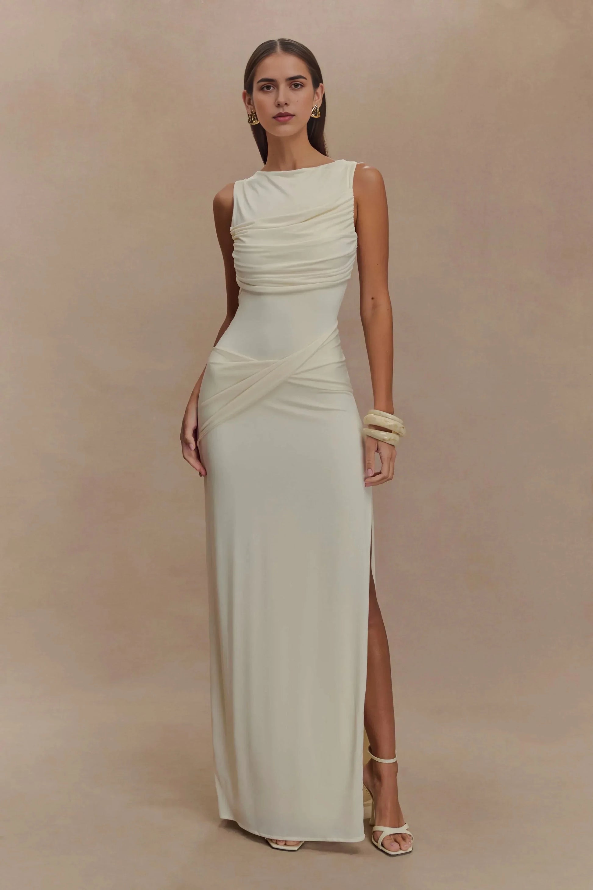 Graceful Sheath Boat Neck Sleeveless Open Back Floor Length Prom Dress by YiHuiw