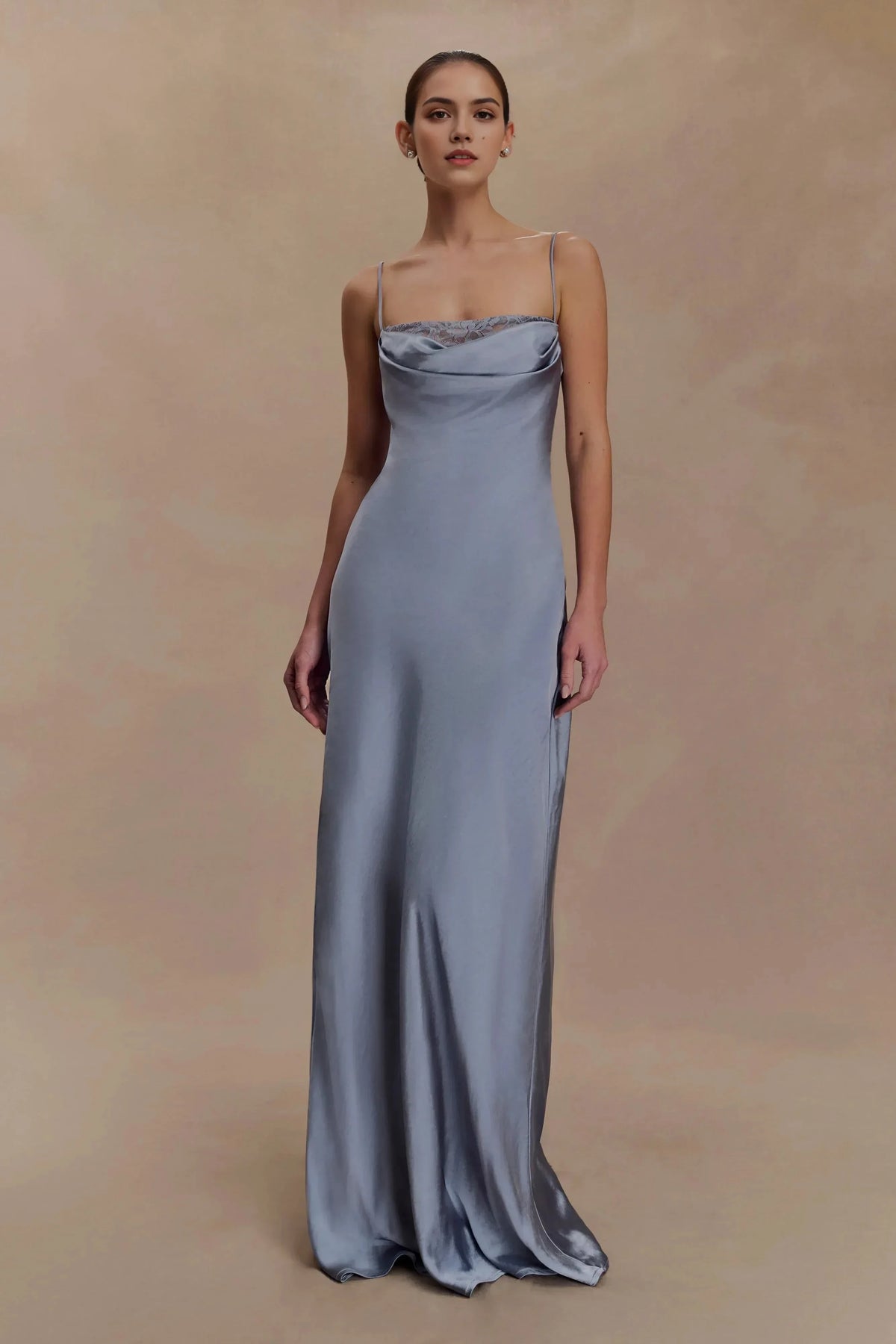 Graceful Sheath Cowl Neck Spaghetti Strap Open Back Floor Length Prom Dress by YiHuiw