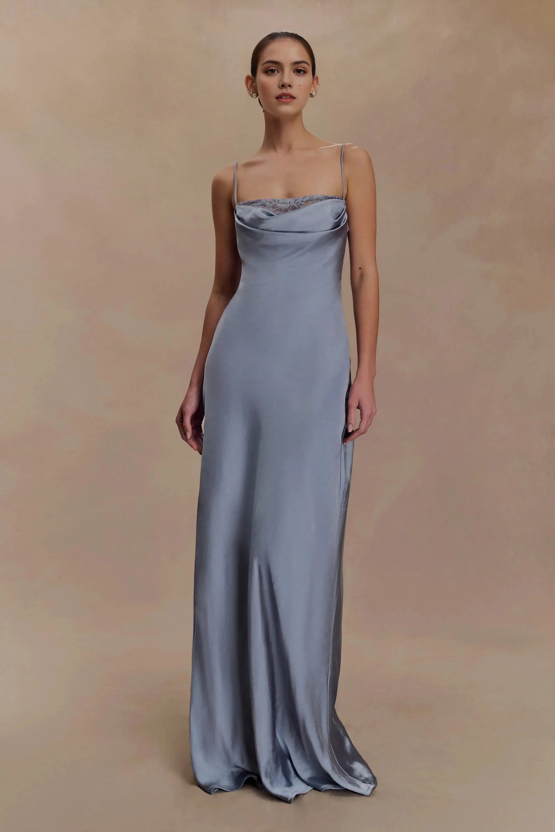 Graceful Sheath Cowl Neck Spaghetti Strap Open Back Floor Length Prom Dress by YiHuiw