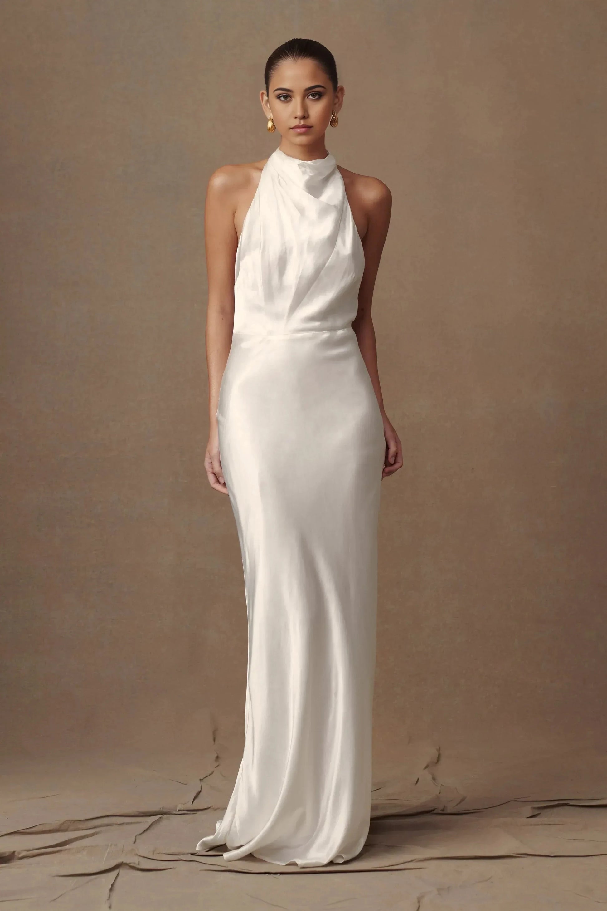 Graceful Sheath Halter Neck Sleeveless Buttoned Open Back Floor Length Prom Dress by YiHuiw