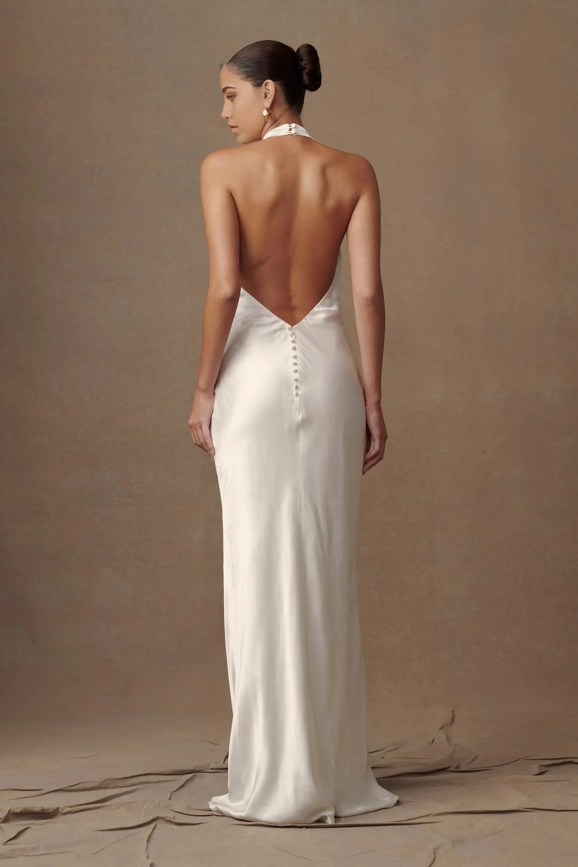 Graceful Sheath Halter Neck Sleeveless Buttoned Open Back Floor Length Prom Dress by YiHuiw