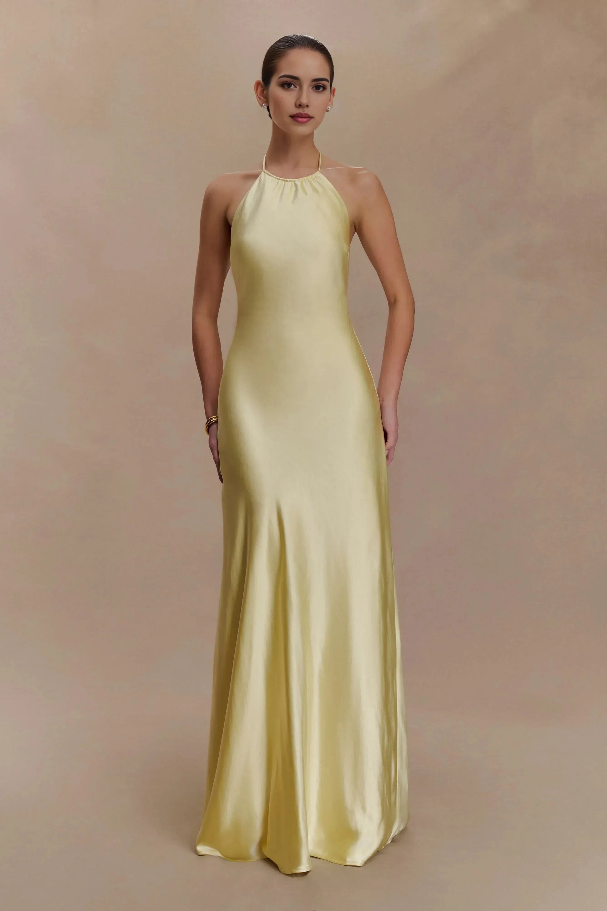 Graceful Sheath Halter Neck Sleeveless Open Back Floor Length Prom Dress by YiHuiw