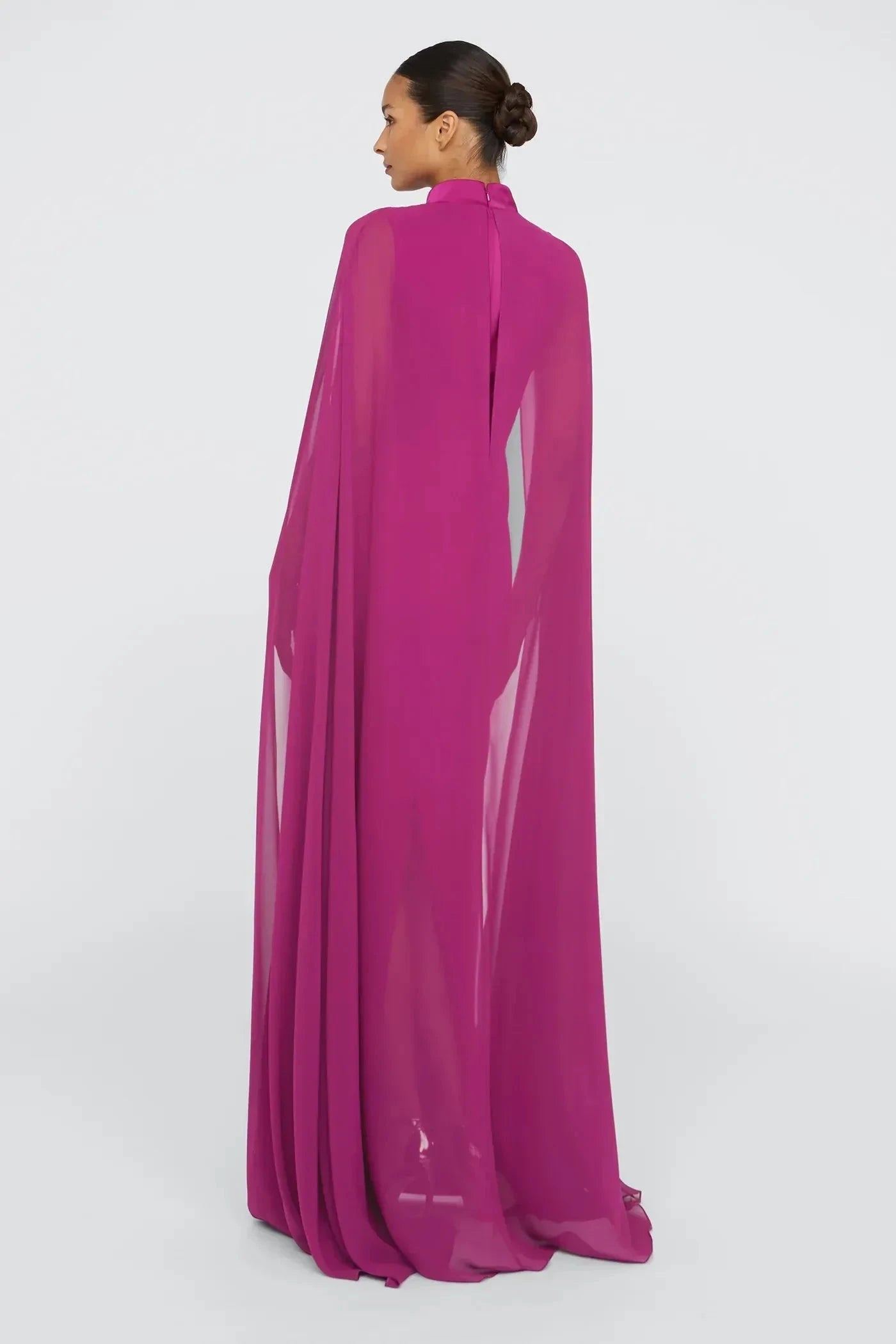 Graceful Sheath Mock Neck Cape Sleeve Draped Back Floor Length Prom Dress by YiHuiw