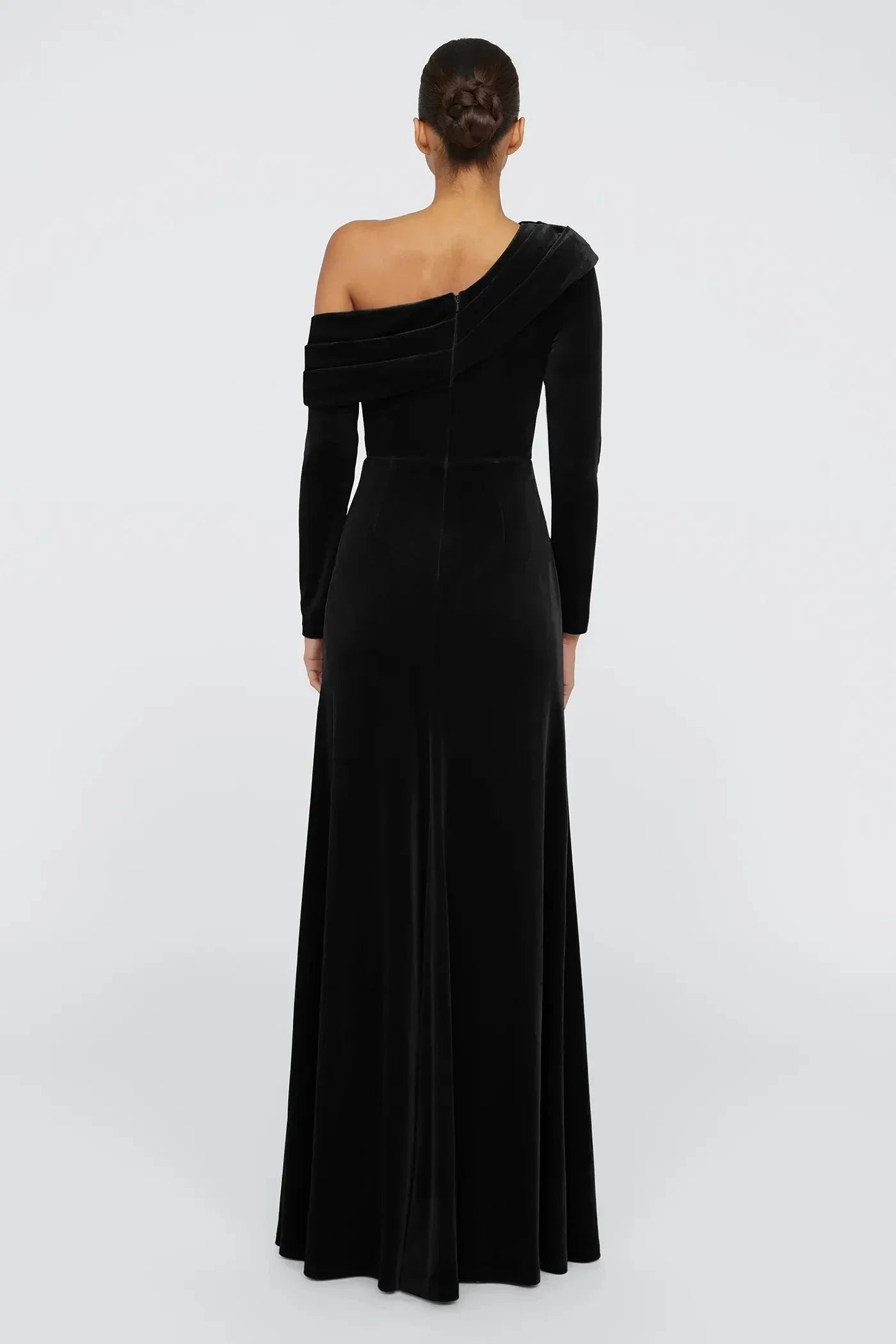 Graceful Sheath One Shoulder Long Sleeve Draped Back Floor Length Prom Dress by YiHuiw