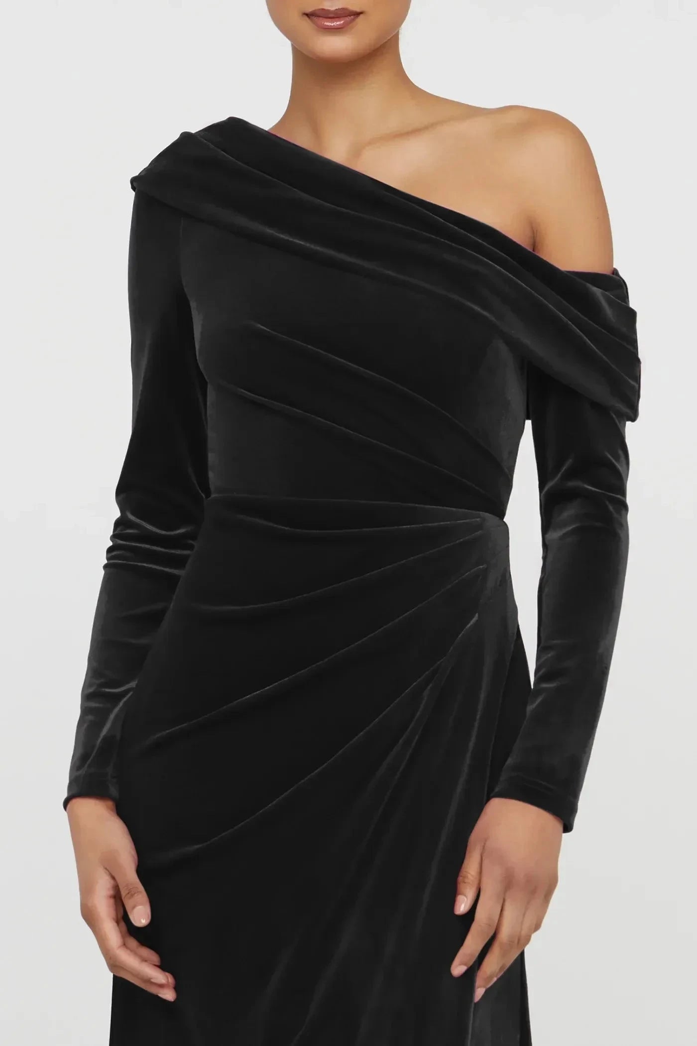 Graceful Sheath One Shoulder Long Sleeve Draped Back Floor Length Prom Dress by YiHuiw