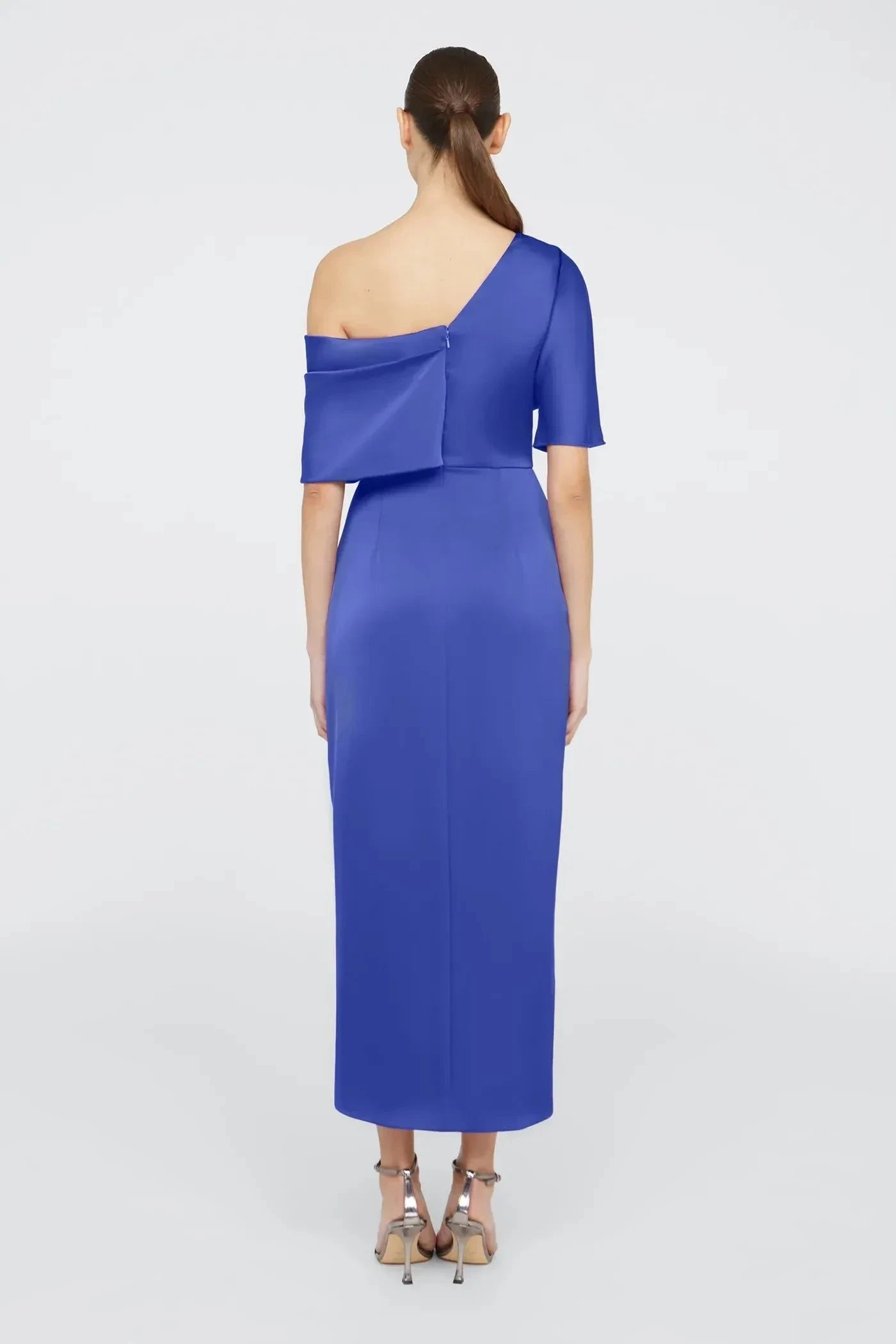 Graceful Sheath One Shoulder Short Sleeve Draped Back Midi Length Prom Dress by YiHuiw