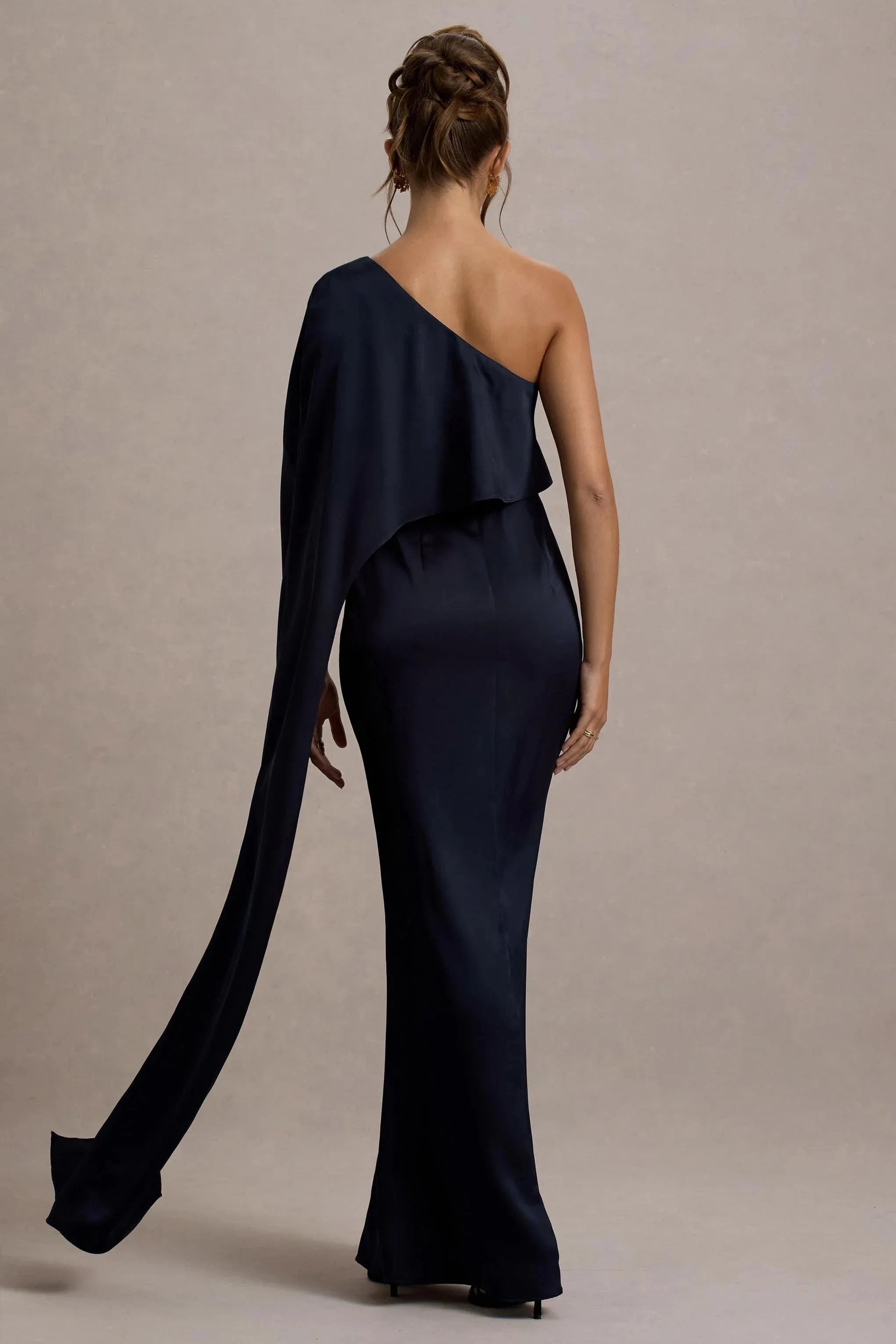 Graceful Sheath One Shoulder Sleeveless Draped Cape Floor Length Plus Size Evening Dress by YiHuiw