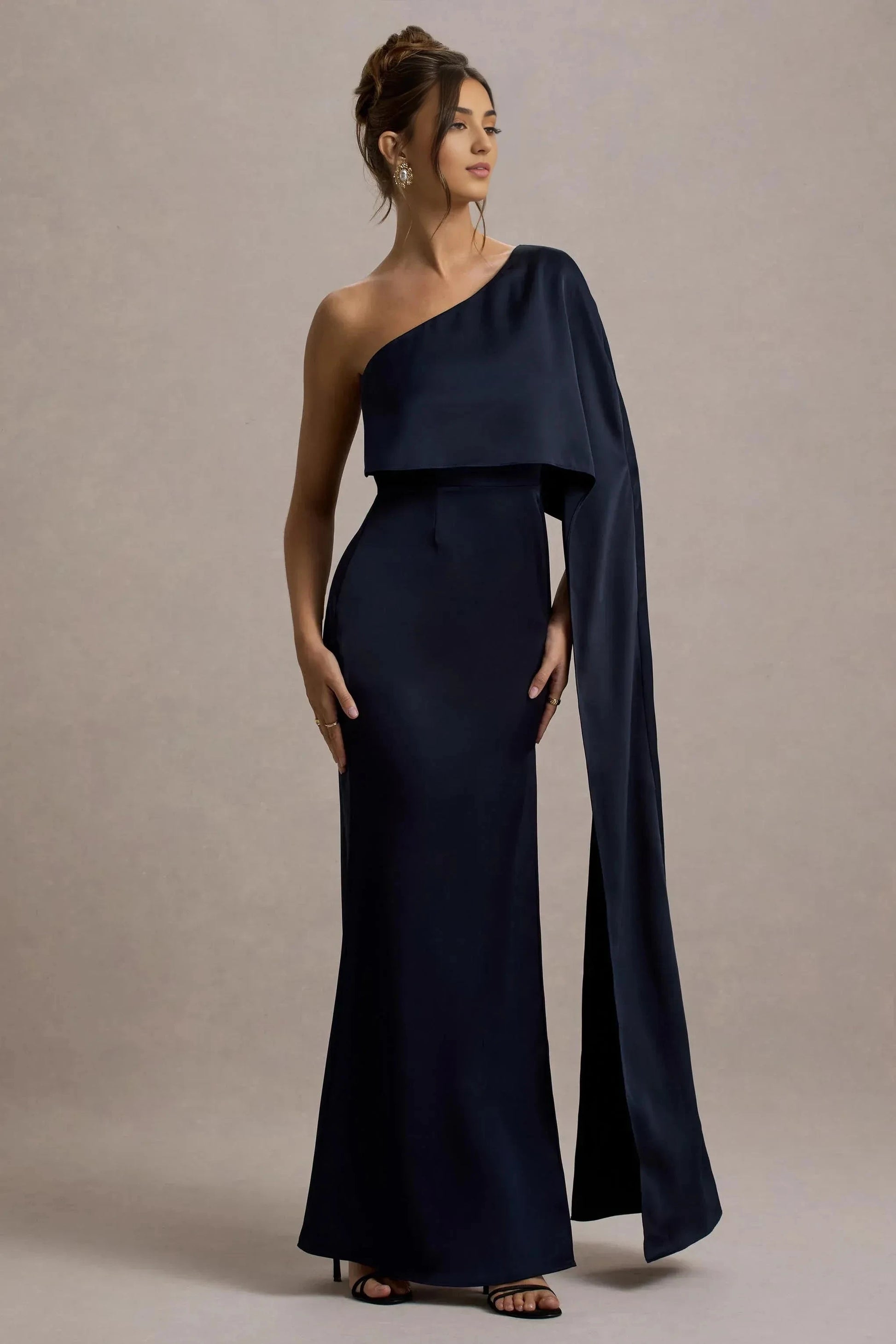 Graceful Sheath One Shoulder Sleeveless Draped Cape Floor Length Plus Size Evening Dress by YiHuiw