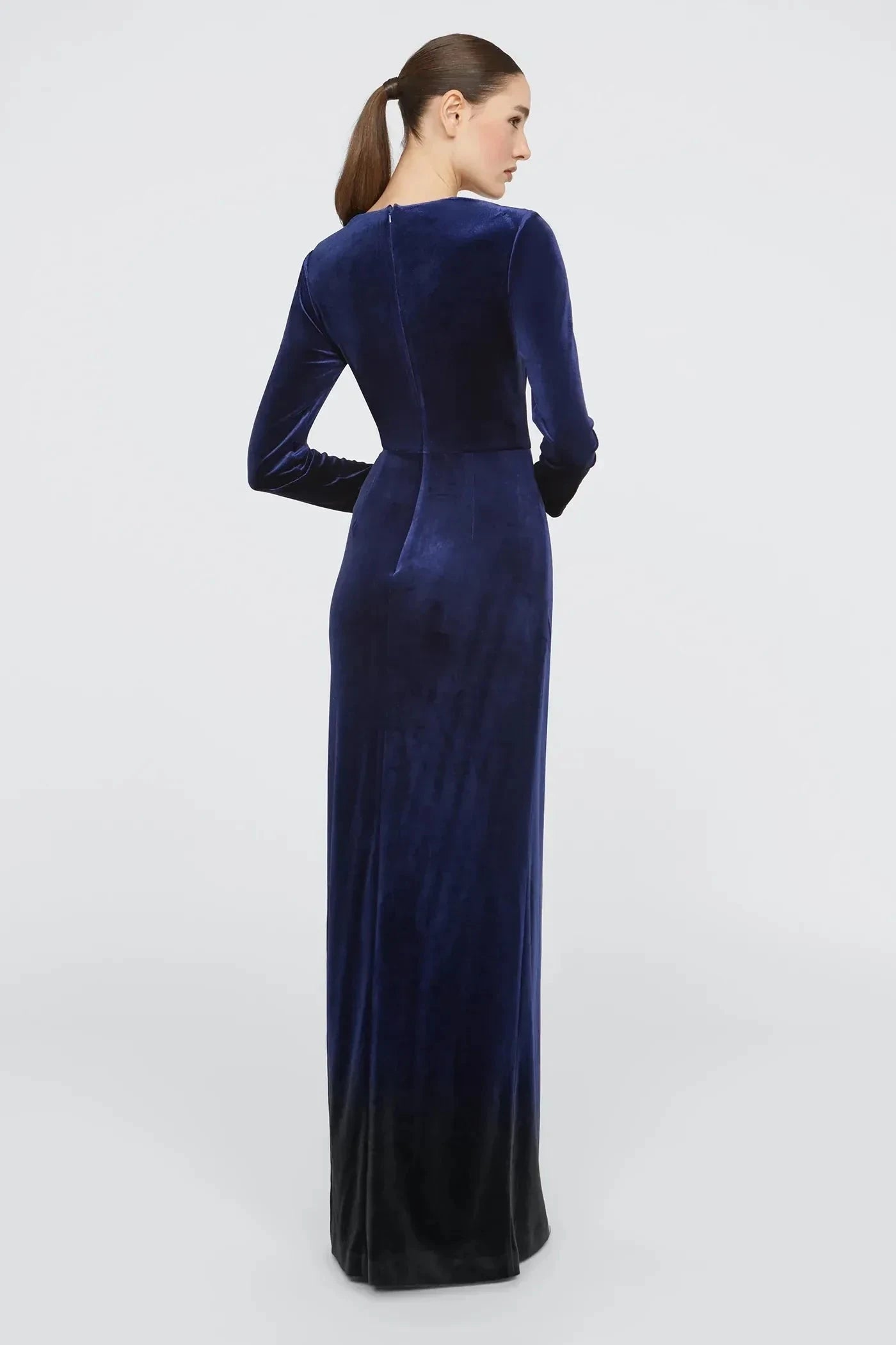 Graceful Sheath Square Neck Long Sleeve Beaded Back Floor Length Prom Dress by YiHuiw
