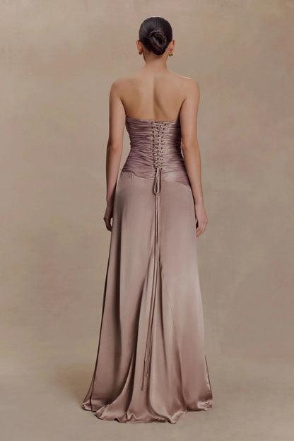 Graceful Sheath Strapless Sleeveless Lace Up Back Floor Length Prom Dress by YiHuiw