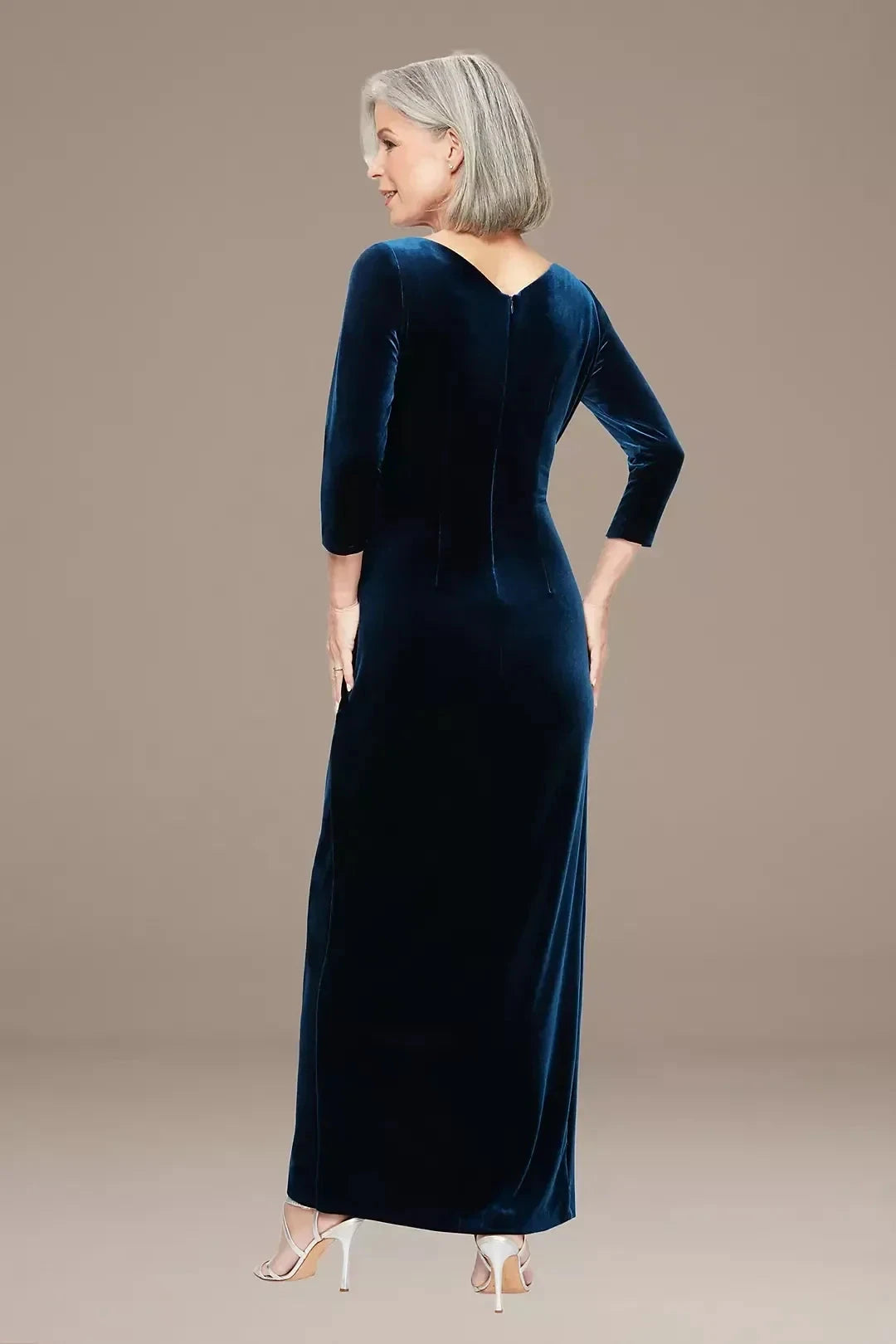 Graceful Sheath V Neck Three Quarter Sleeve Plain Back Floor Length Mother of the Bride Dress by YiHuiw