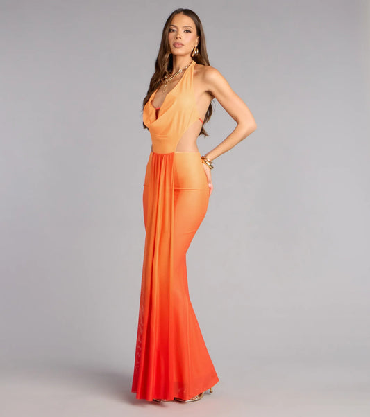 Mermaid Halter Sleeveless Cutout Floor-Length Wedding Dress - Yihuiw by Yihuiw