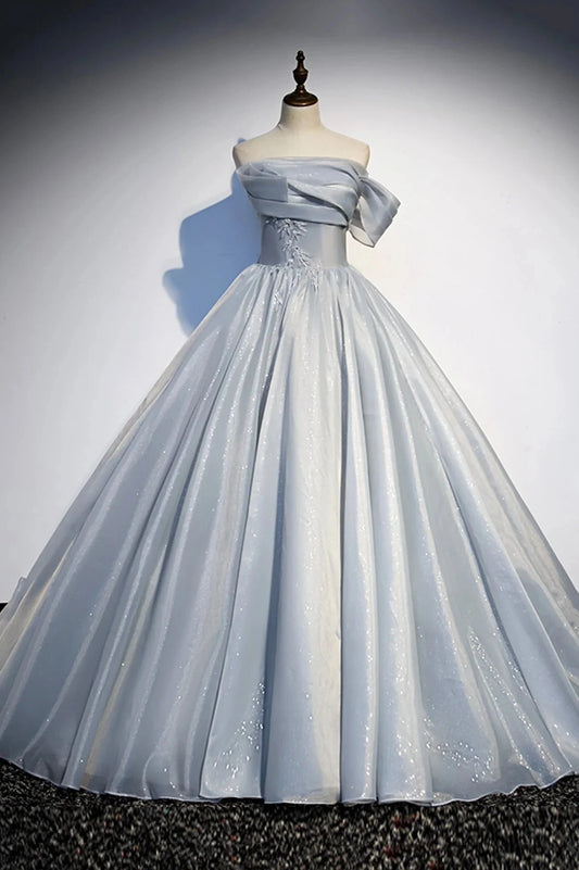 Gray Tulle Long A-Line Prom Dress Gray Strapless Formal Evening Gown simple gentle atmospheric and unique desi Bring summer colors to enhance whitenes by YiHuiw