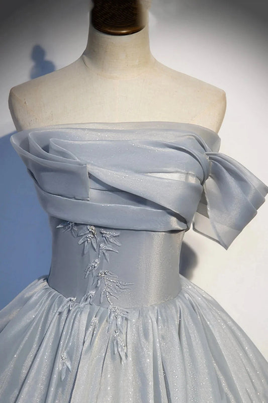 Gray Tulle Long A-Line Prom Dress Gray Strapless Formal Evening Gown simple gentle atmospheric and unique desi Bring summer colors to enhance whitenes by YiHuiw