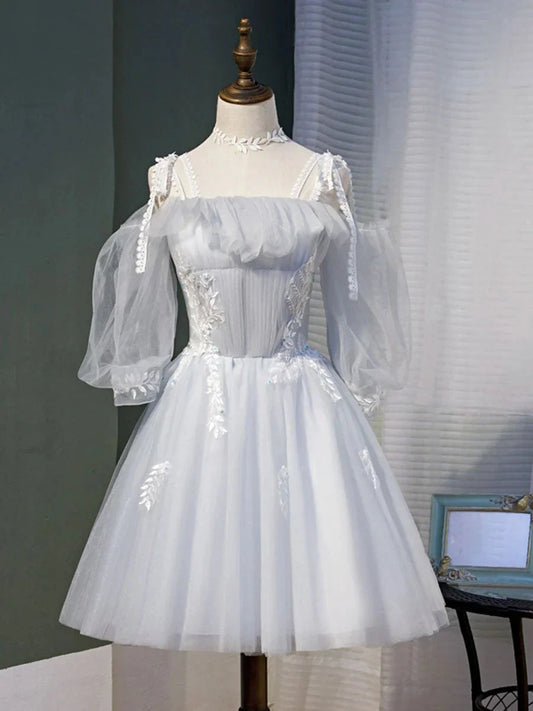 Gray tulle lace short prom dress gray tulle homecoming dress simple gentle atmospheric and unique desi Bring summer colors to enhance whiteness by YiHuiw