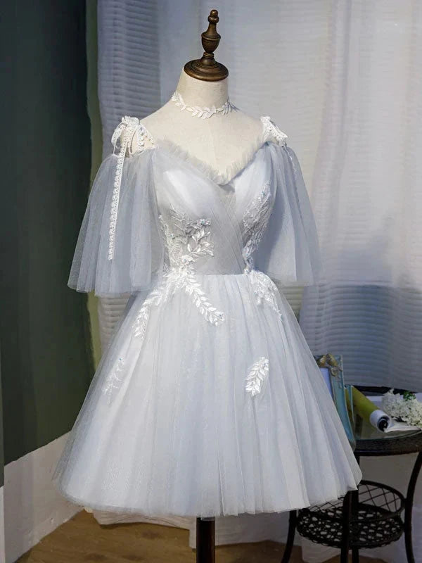 Gray tulle lace short prom dress gray tulle homecoming dress simple gentle atmospheric and unique desi Bring summer colors to enhance whiteness by YiHuiw