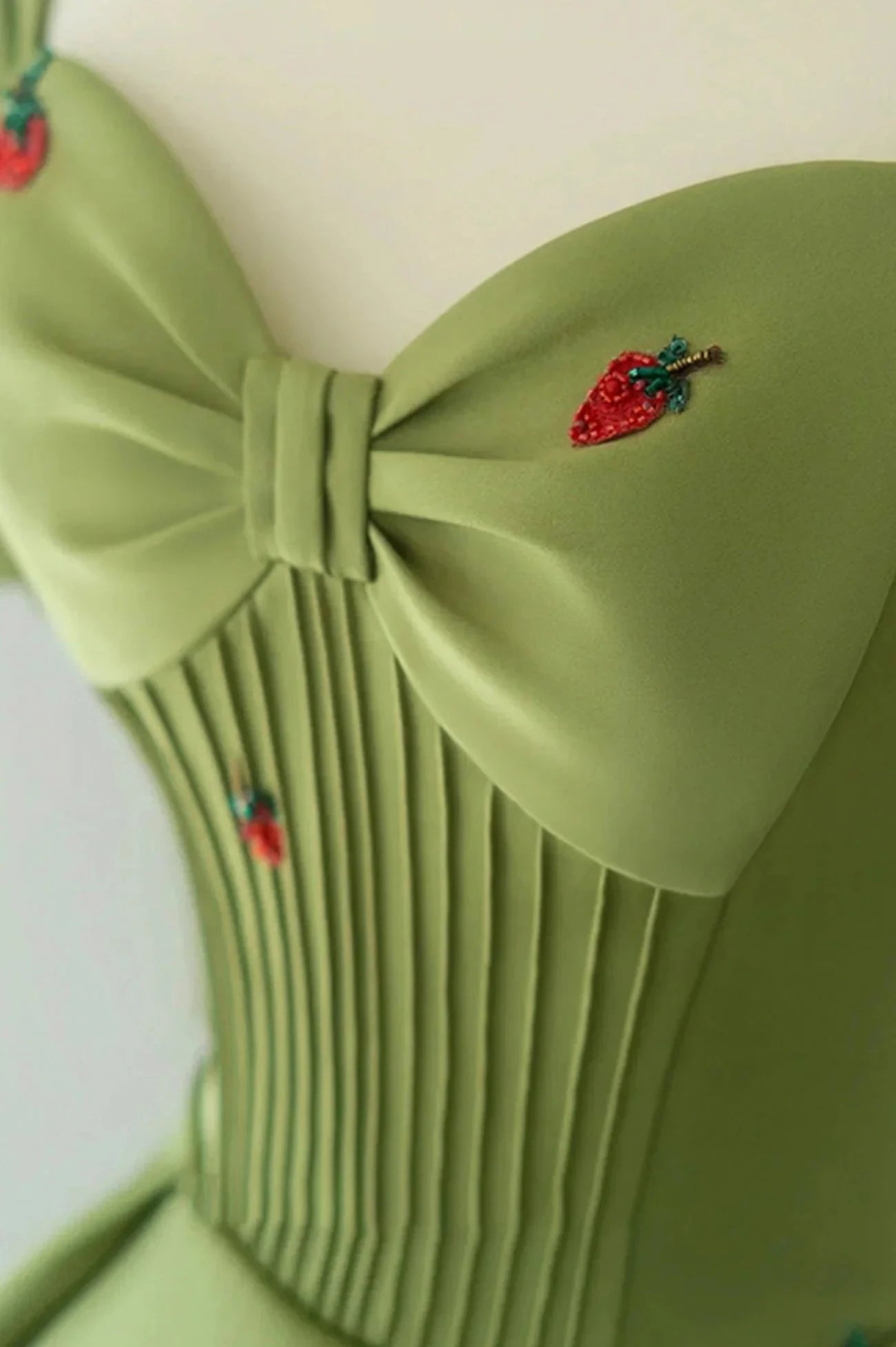 Green A-Line Long Prom Dress Strawberry Lace Lovely Short Sleeve Evening Dress simple gentle atmospheric and unique desi Bring summer colors to enhance whitenes by YiHuiw