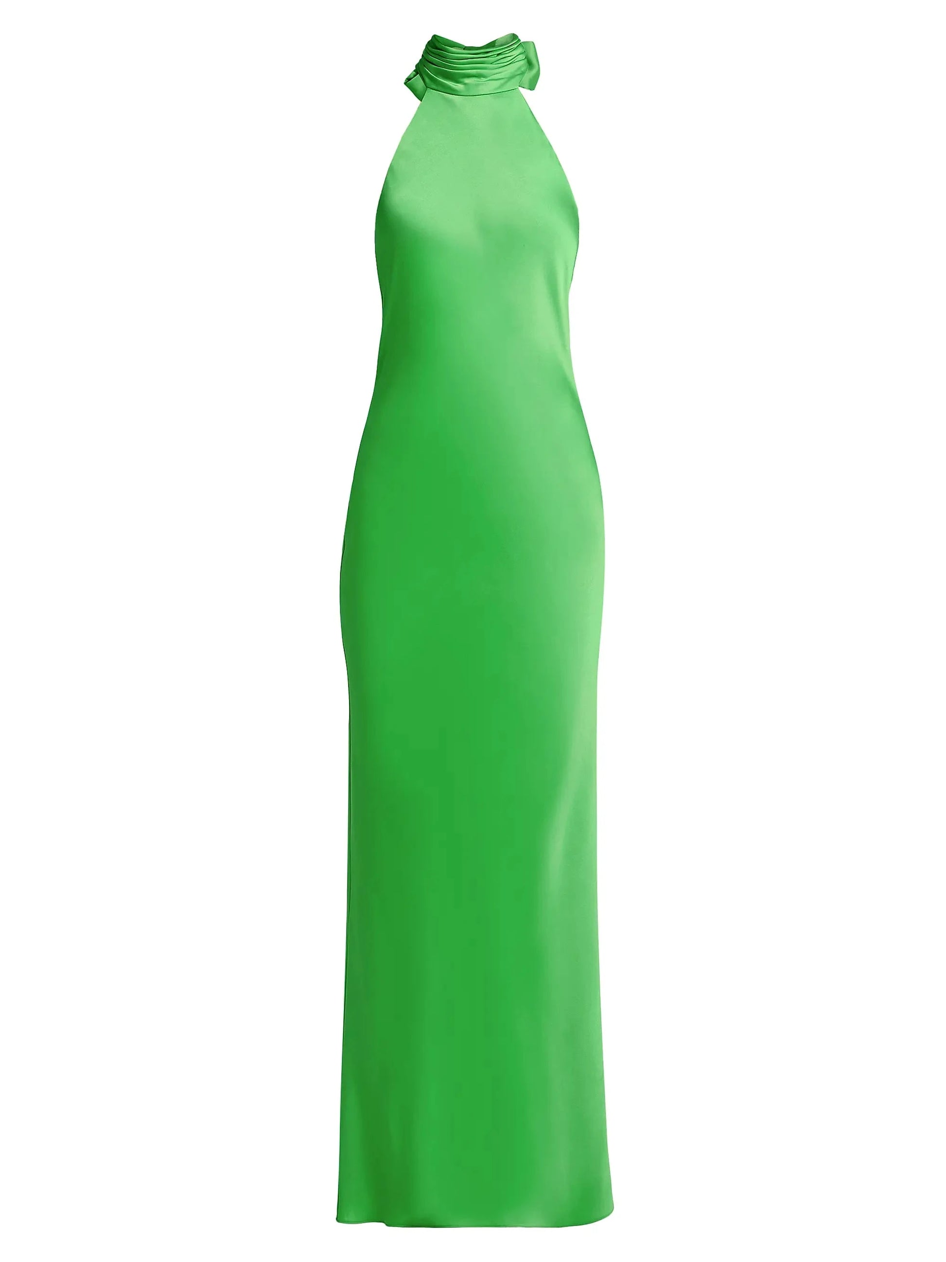 Green Satin Halter Neck Evening Gown Open Back Sleeveless High neck with selfie closure Evening Dress by YiHuiw