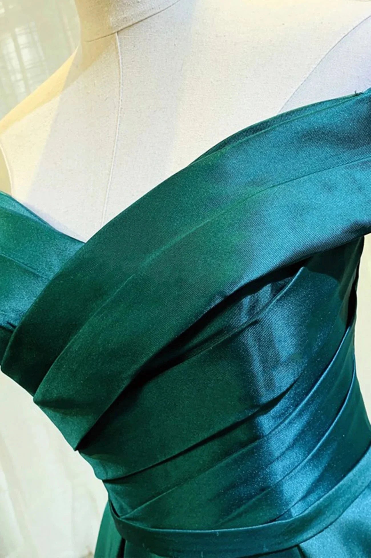 Green Satin Long A-Line Prom Dress Simple Off the Shoulder Evening Dress simple gentle atmospheric and unique desi Bring summer colors to enhance whitenes by YiHuiw