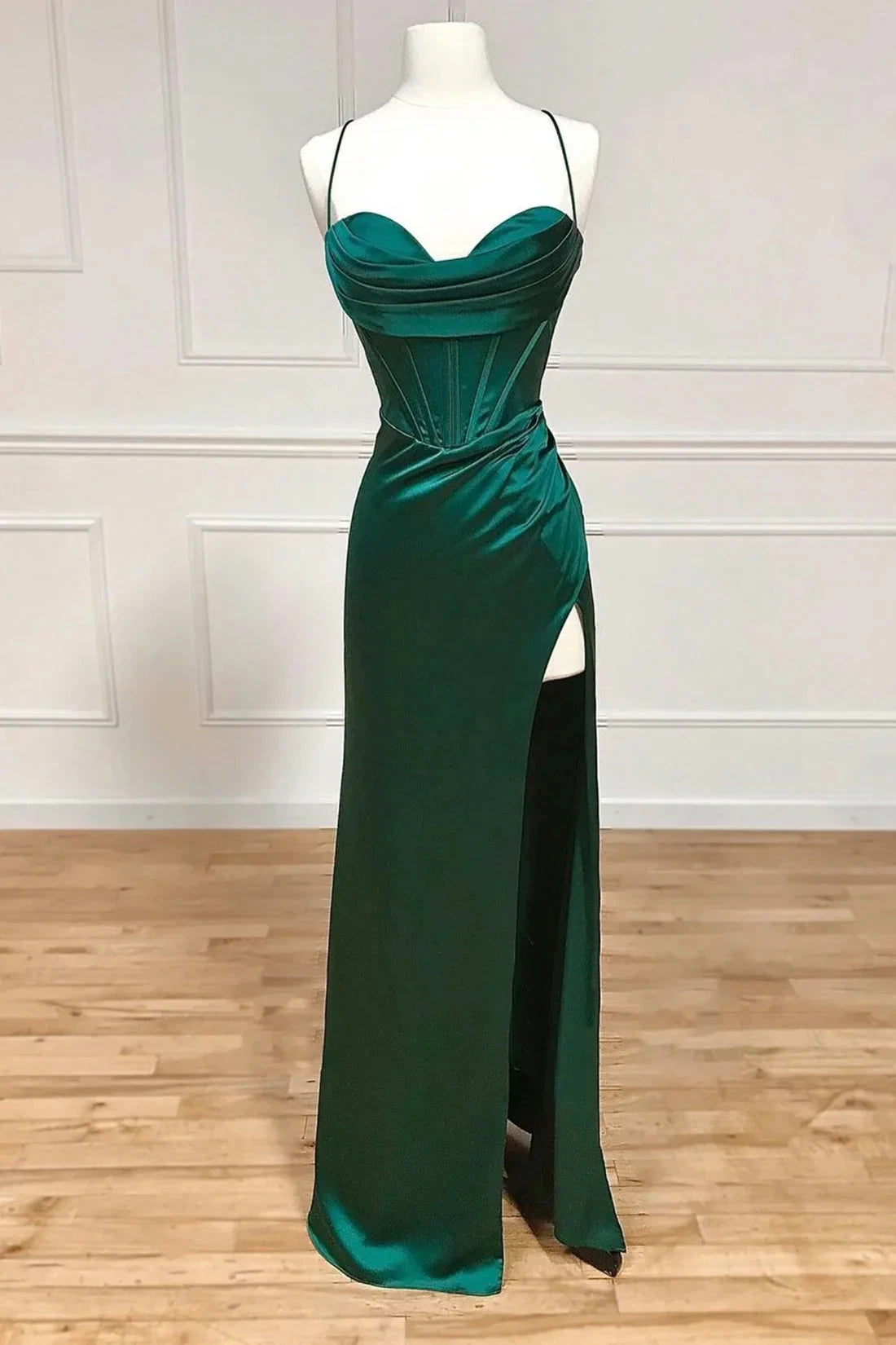 Green Satin Long Prom Dress Simple Lace-Up Evening Party Dress simple gentle atmospheric and unique desi Bring summer colors to enhance white by YiHuiw