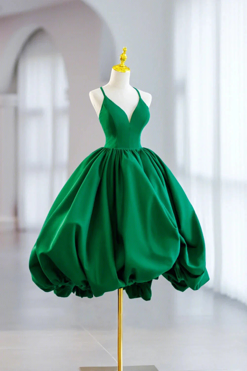 Green Satin Short A-Line Prom Dress Green V-Neck Party Dress simple gentle atmospheric and unique desi Bring summer colors to enhance white by YiHuiw