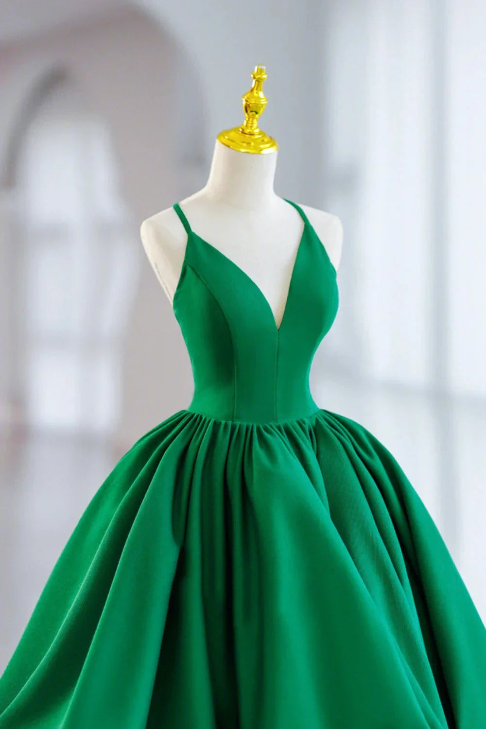 Green Satin Short A-Line Prom Dress Green V-Neck Party Dress simple gentle atmospheric and unique desi Bring summer colors to enhance white by YiHuiw