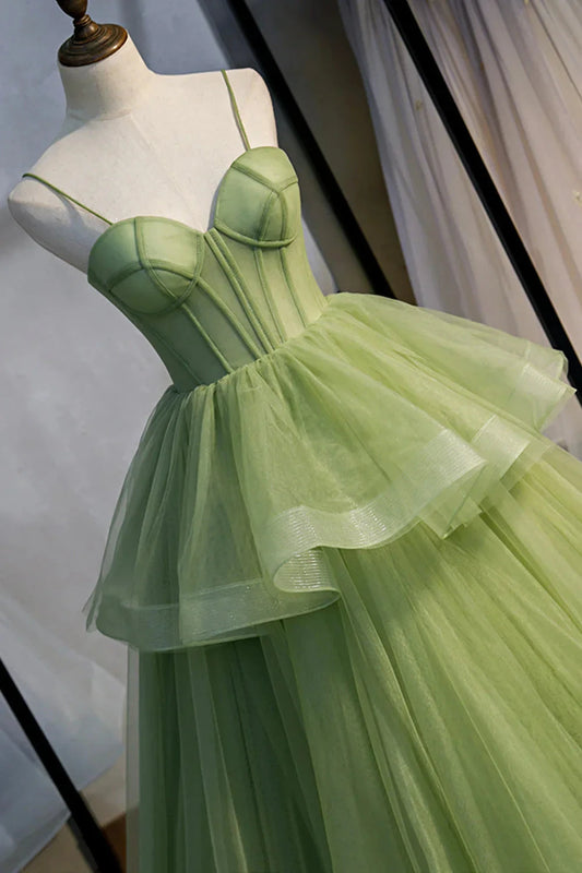 Green Sweetheart Tulle Long Prom Dress Beautiful A-Line Evening Graduation Dress simple gentle atmospheric and unique desi Bring summer colors to enhance white by YiHuiw