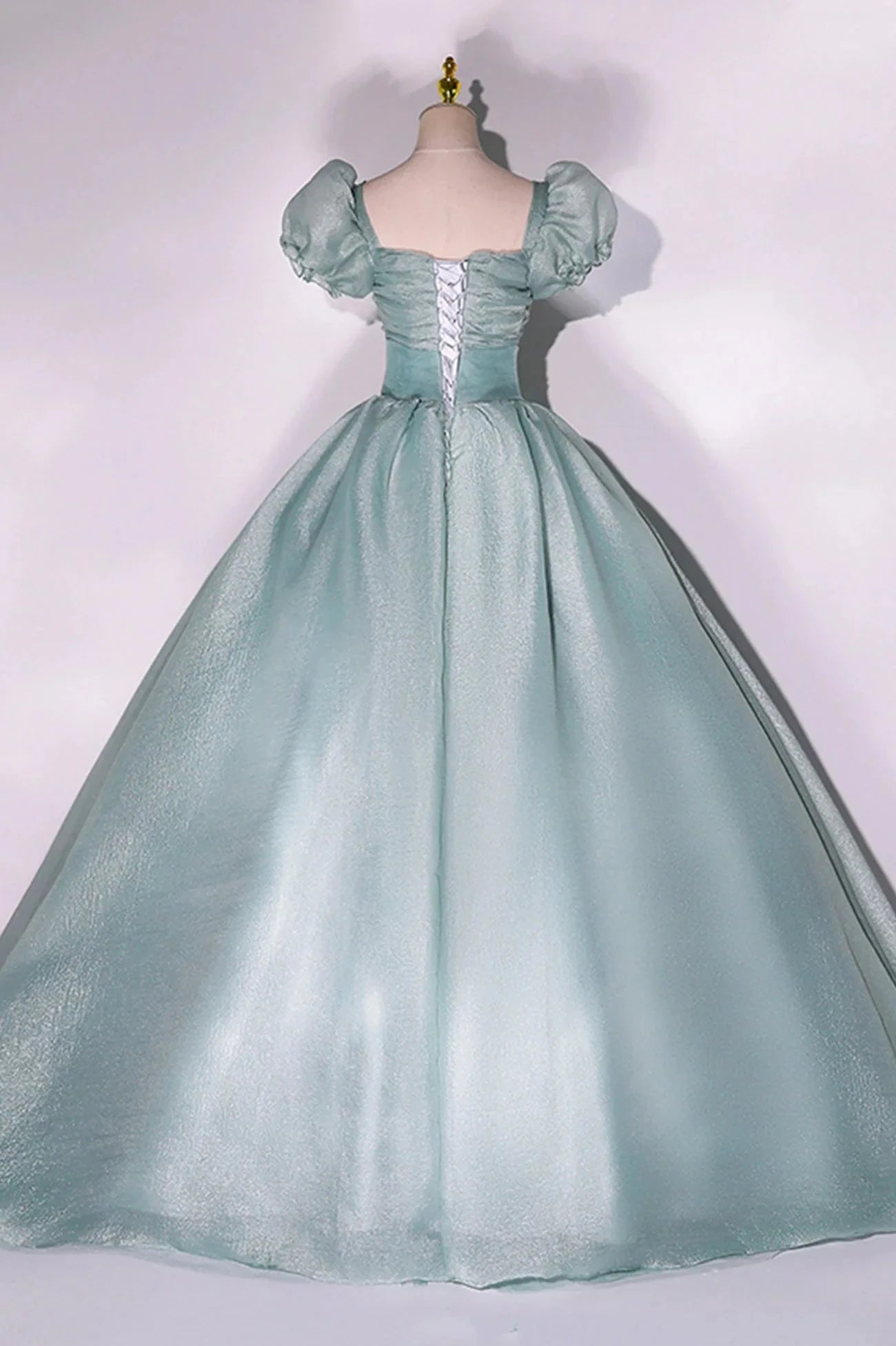 Green Tulle Long A-Line Prom Dress Cute Short Sleeve Evening Party Dress simple gentle atmospheric and unique desi Bring summer colors to enhance whitenes by YiHuiw