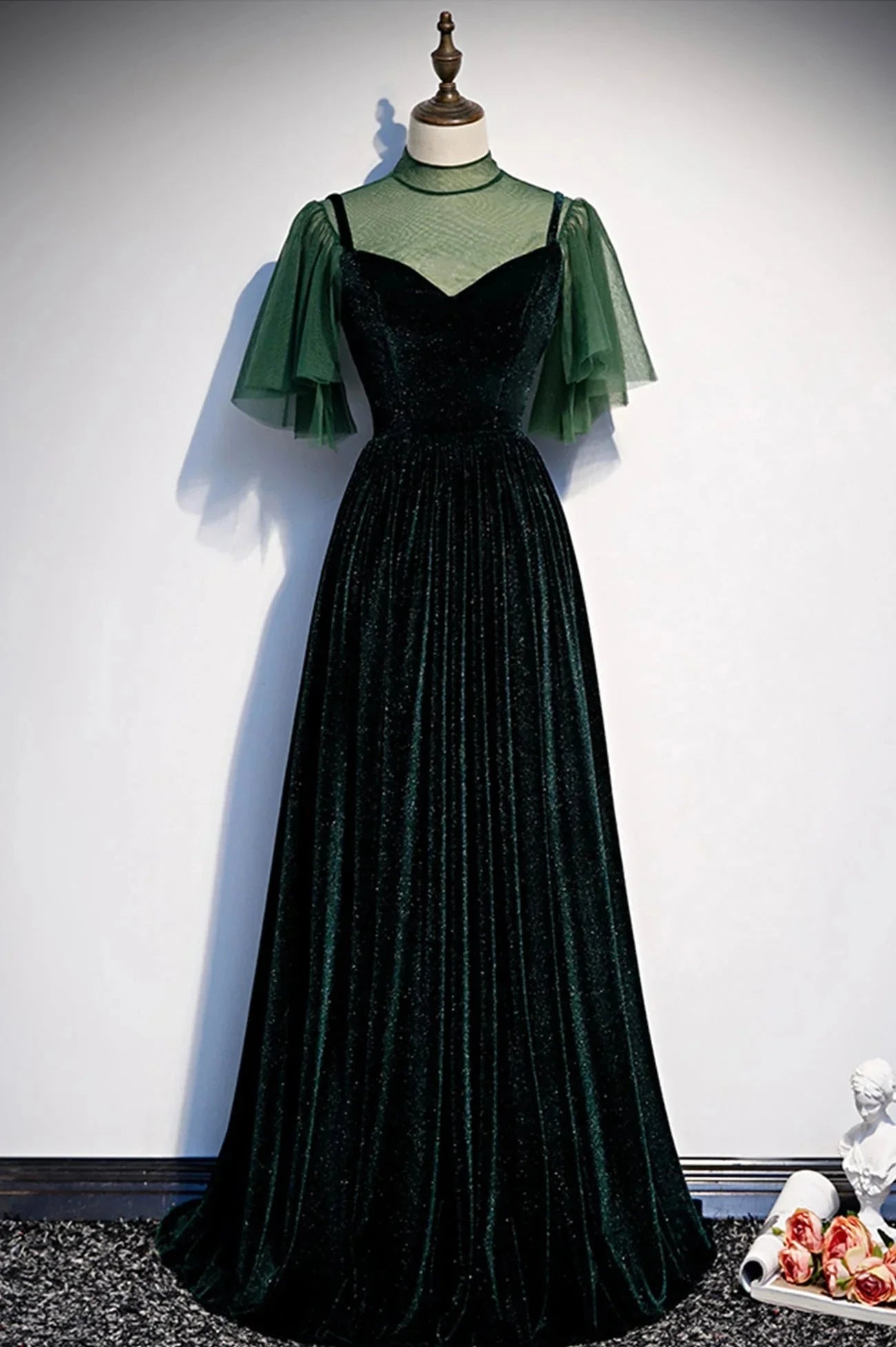 Green Velvet Long A-Line Prom Dress Green Formal Evening Dress simple gentle atmospheric and unique desi Bring summer colors to enhance whitenes by YiHuiw