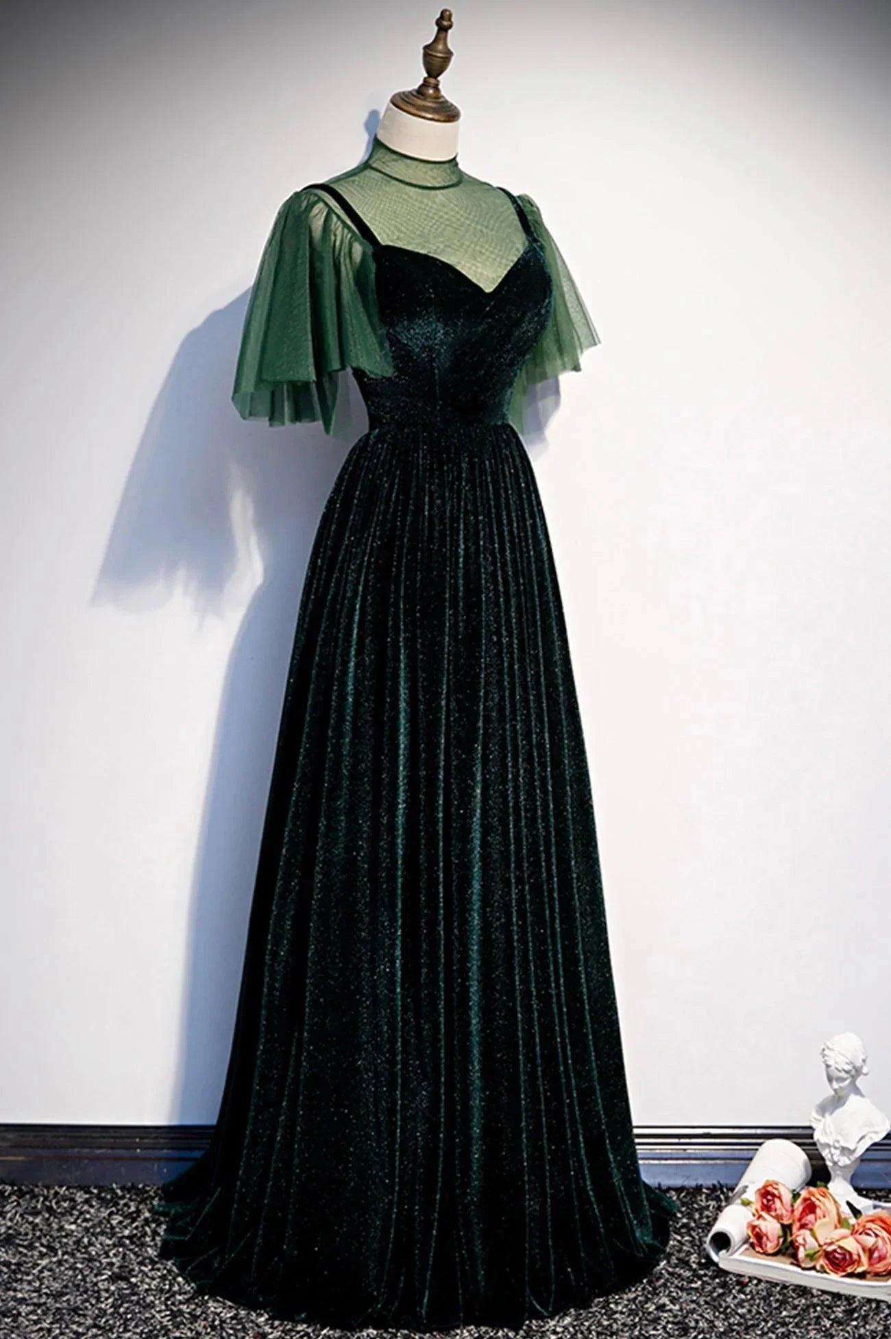 Green Velvet Long A-Line Prom Dress Green Formal Evening Dress simple gentle atmospheric and unique desi Bring summer colors to enhance whitenes by YiHuiw