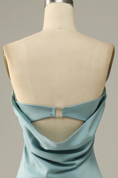Elegant Ice Blue Satin Mermaid Prom Dress with Strapless Neckline and Open Back – Formal Evening Gown