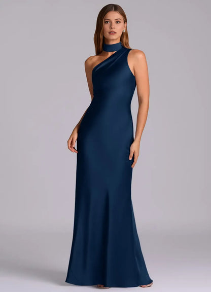 Mermaid Halter Satin Open Back Asymmetric Wedding Dress - Yihuiw by Yihuiw