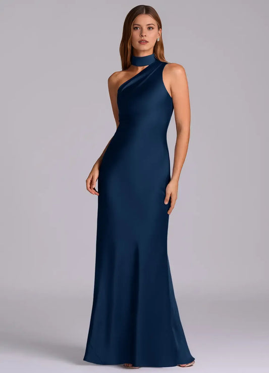 Mermaid Halter Satin Open Back Asymmetric Wedding Dress - Yihuiw by Yihuiw