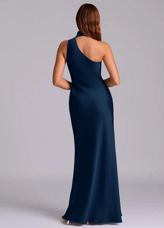 Mermaid Halter Satin Open Back Asymmetric Wedding Dress - Yihuiw by Yihuiw