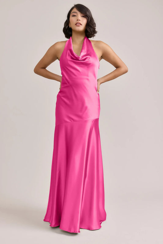 Mermaid Halter Satin Button Back Wedding Dress - Yihuiw by Yihuiw